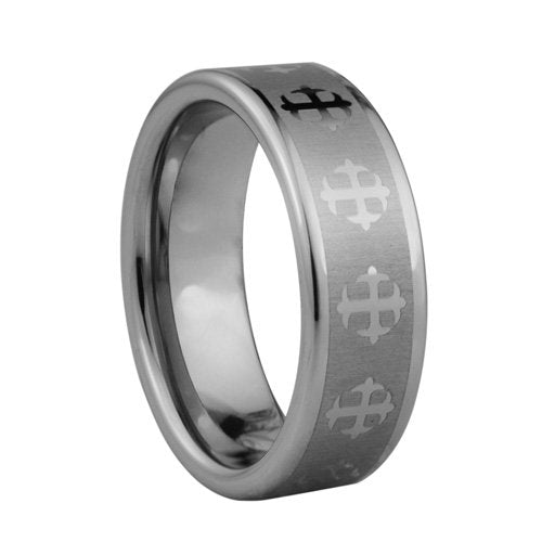 The Fleur-de-lis style Crosses Tungsten ring - Highly polished style by Laser - 8mm wide、mySite、topwebapps