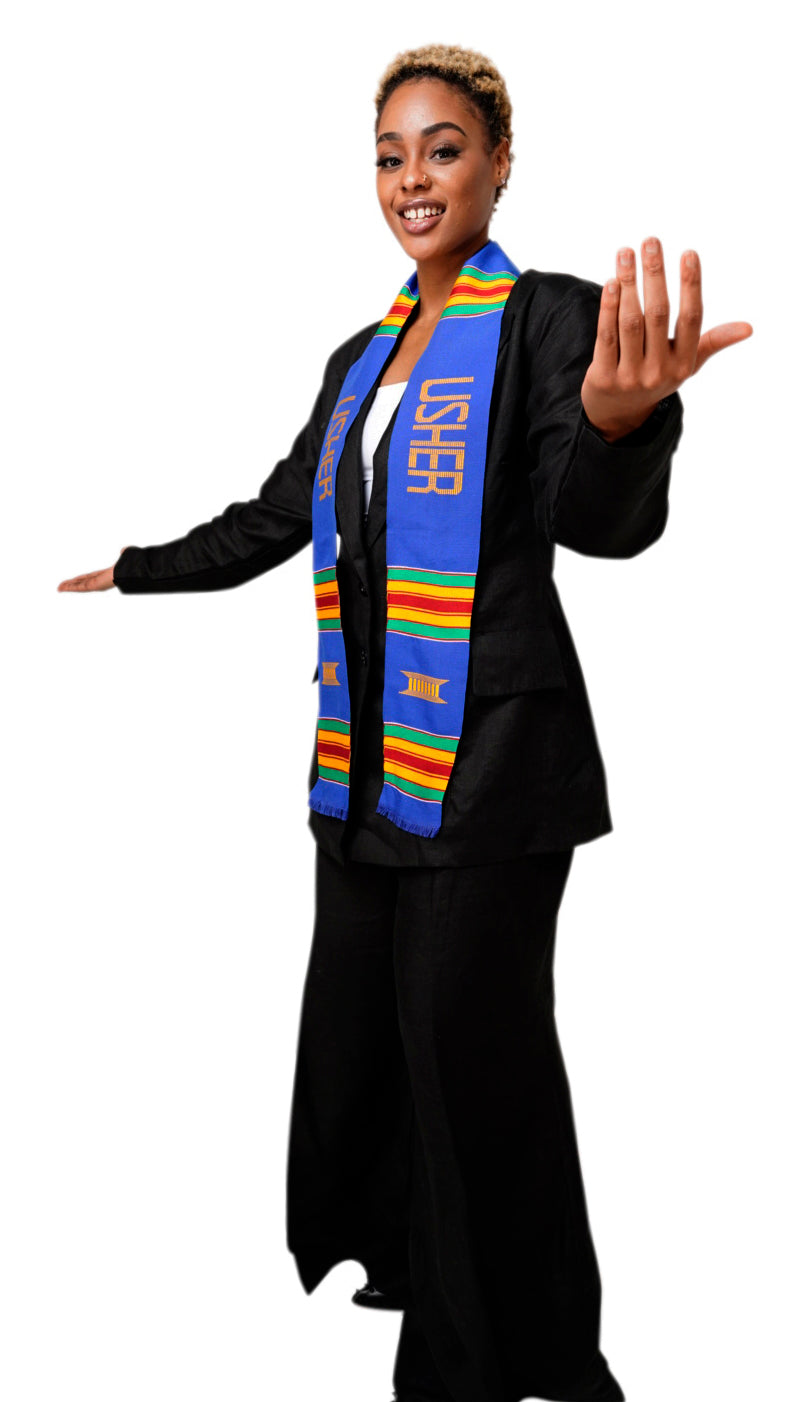 Usher Handwoven Kente Cloth Scarf-Sash DP1550、mySite、solidvoid