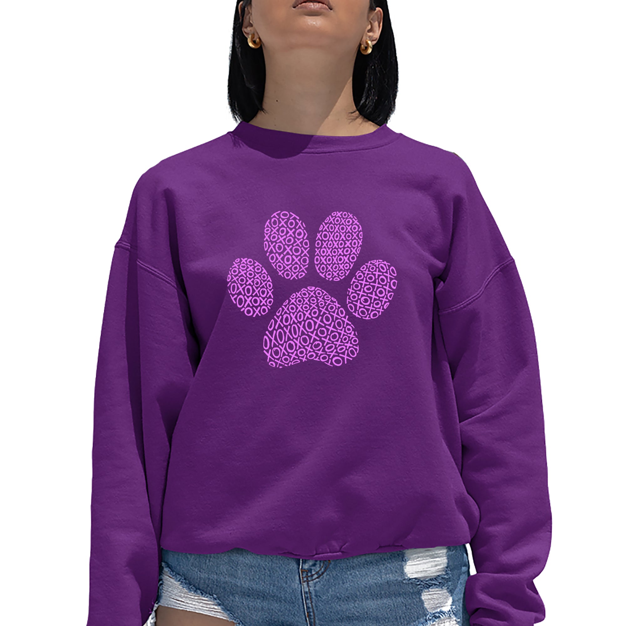 XOXO Dog Paw - Women's Word Art Crewneck Sweatshirt、mySite、camillekostekn