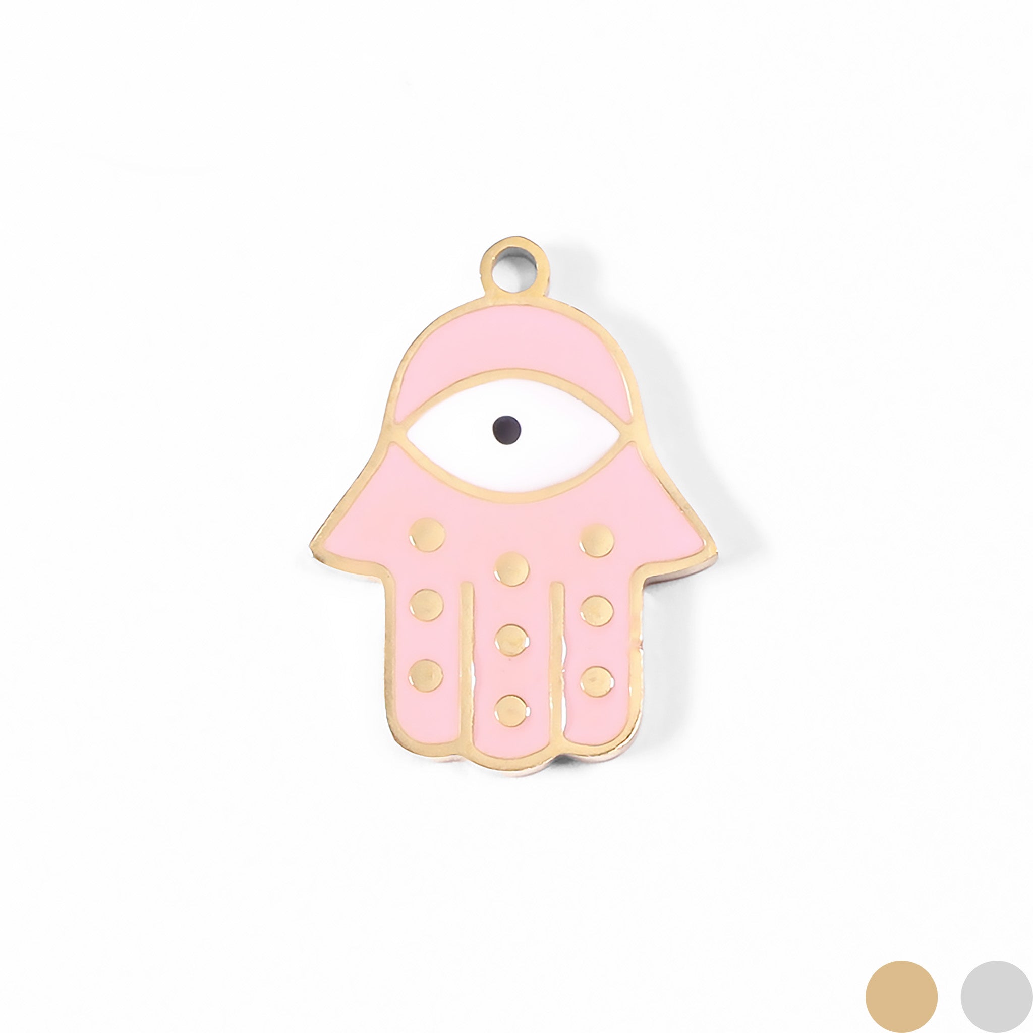 18K Gold PVD Stainless Steel Epoxy Pink Hamsa Hand Evil Eye Charm / PDL0011、mySite、dreamappss