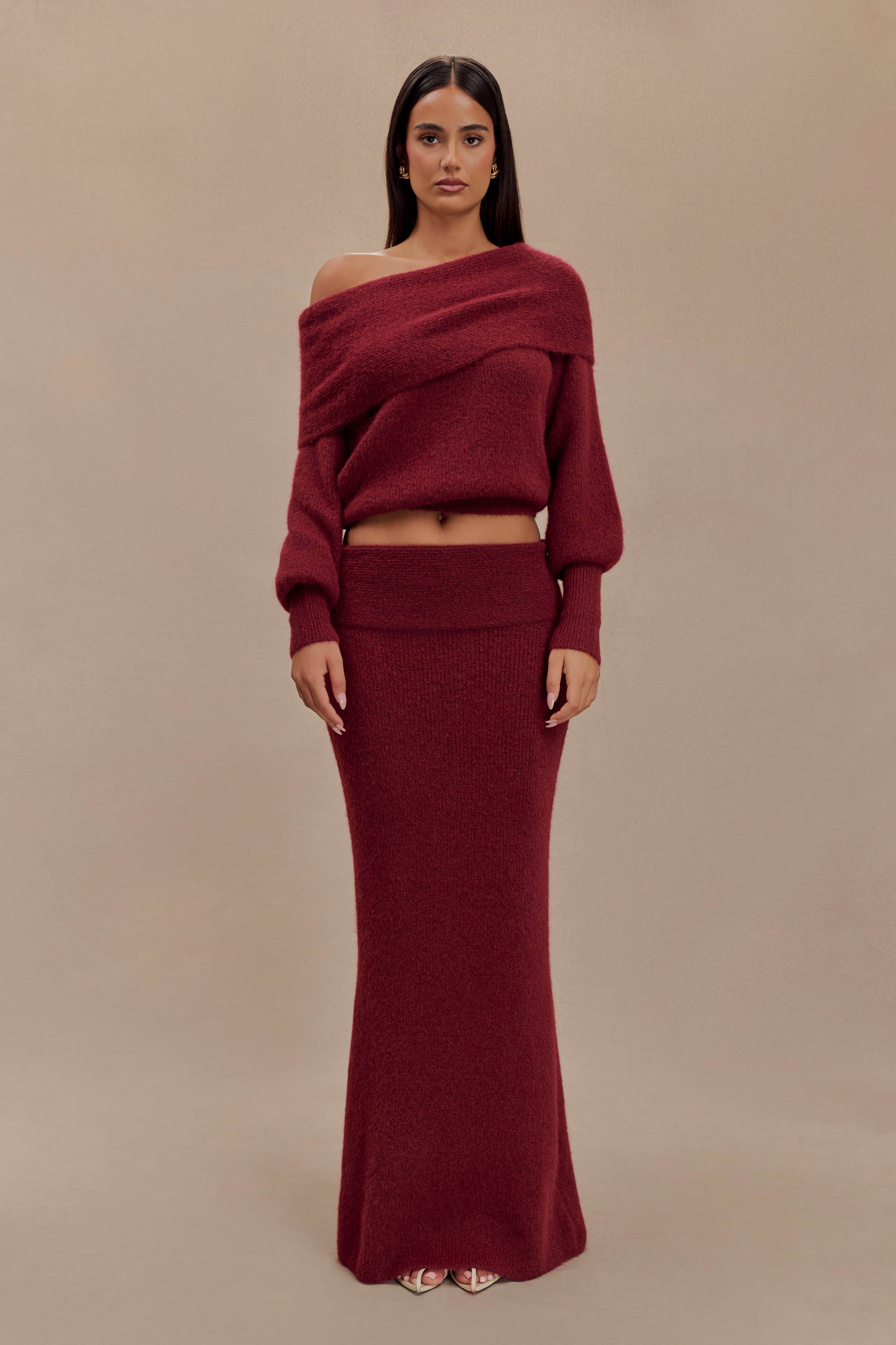 Charlotte Knit Maxi Skirt With Overlay - Merlot、mySite、solidvoid