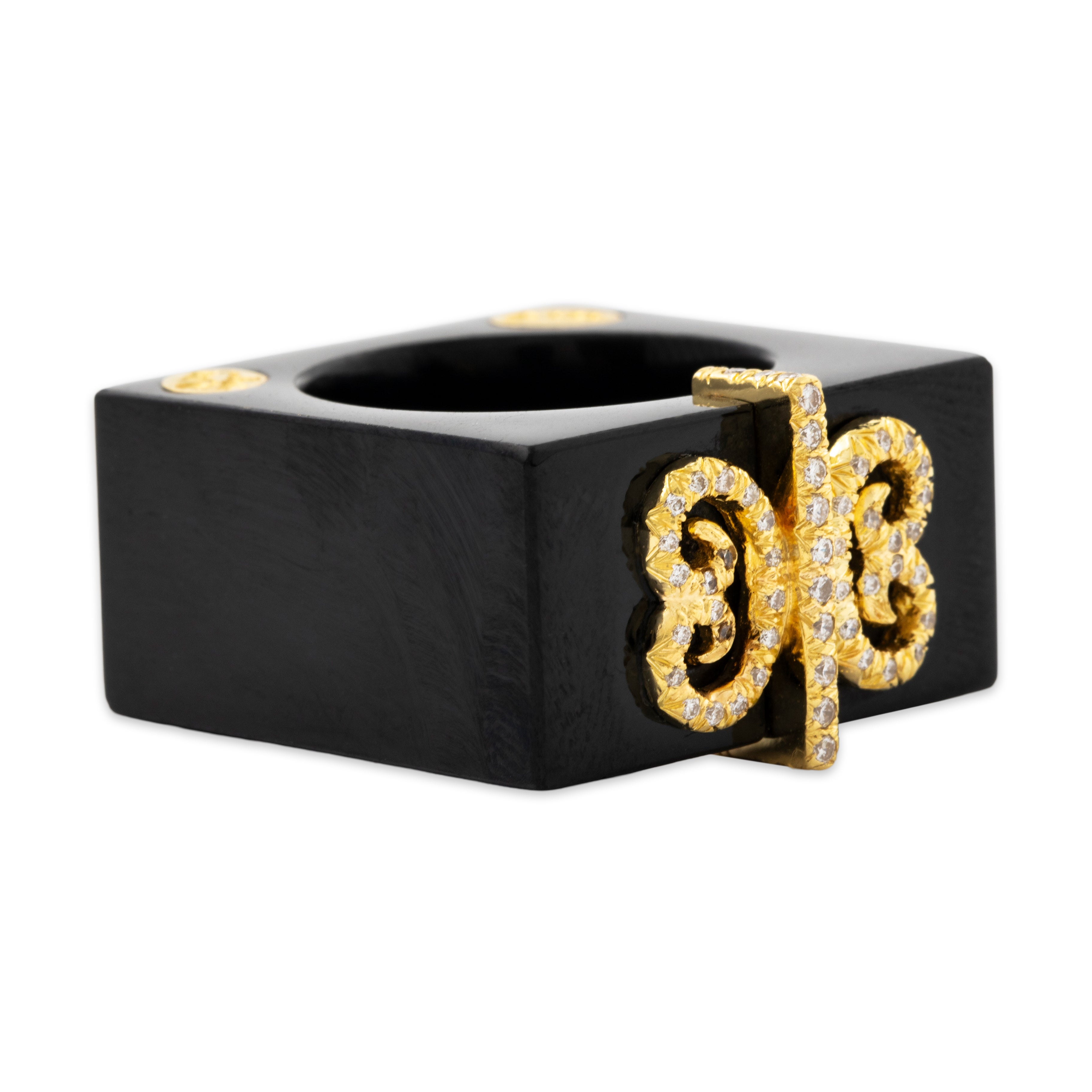 Vintage Henry Dunay 18k Yellow Gold Black Jade .496cttw Diamond Ring 6.75、mySite、hinf8tx79