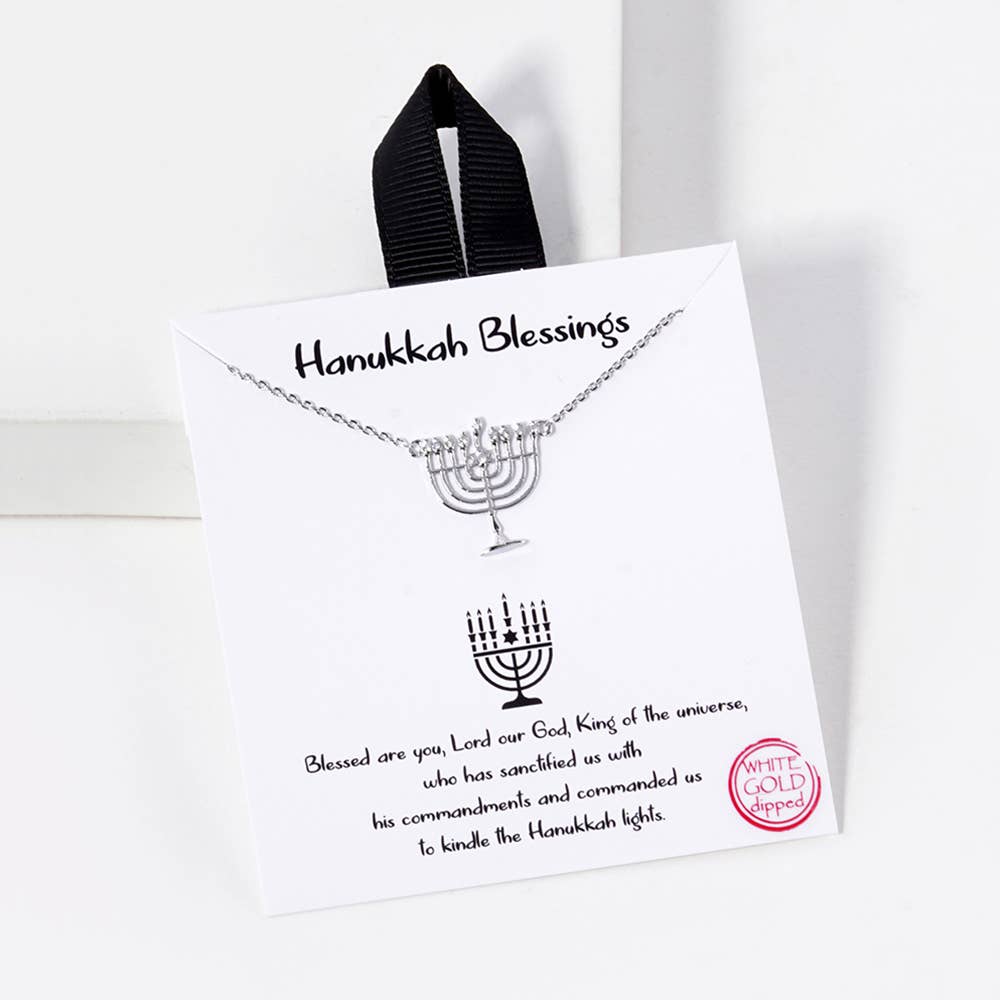 18k White Gold-Dipped Menorah Blessing Necklace、mySite、topwebapps