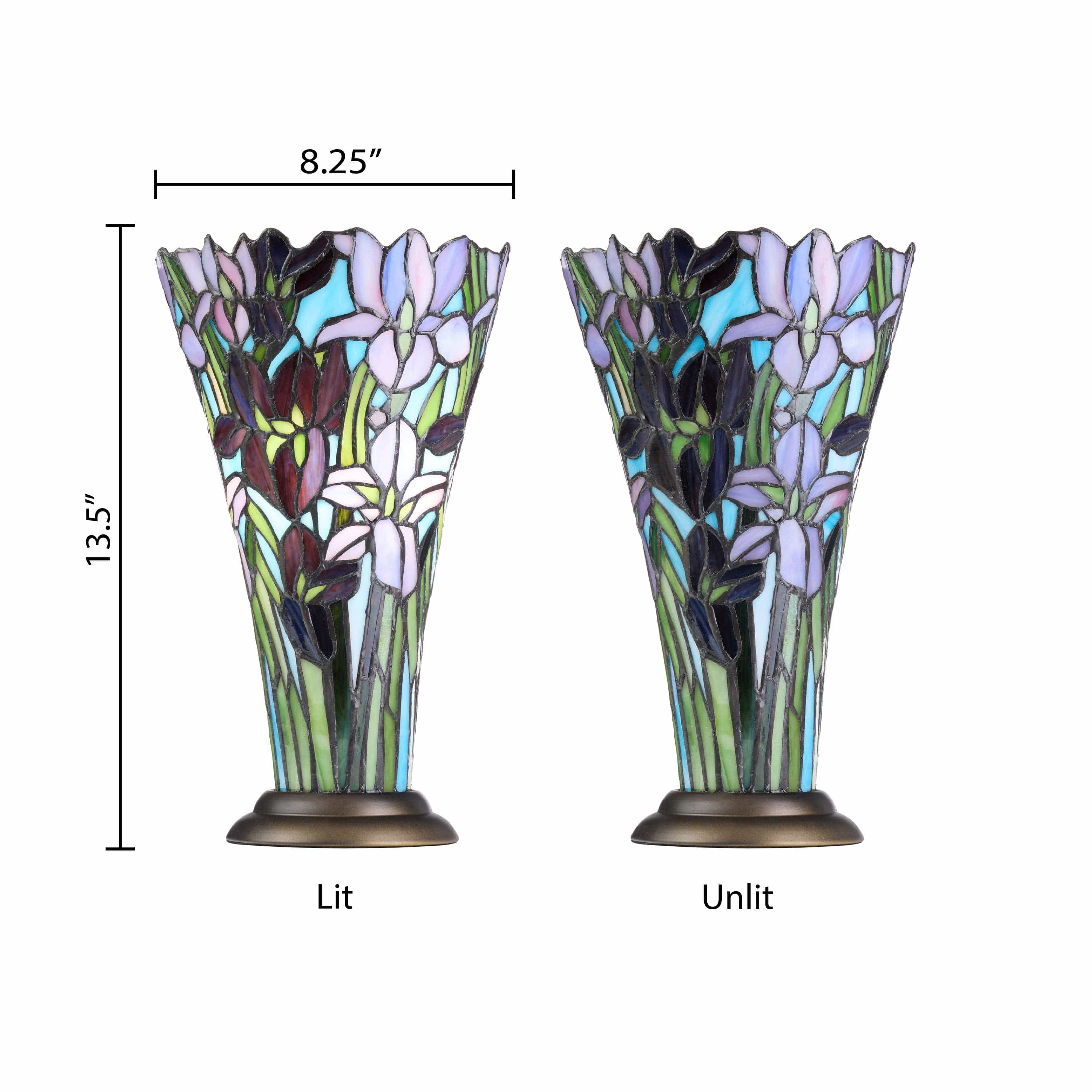 River of Goods - 13.5H Tiffany-Style Floral Vase Stained Glass Table Lamp、mySite、g9winljtr