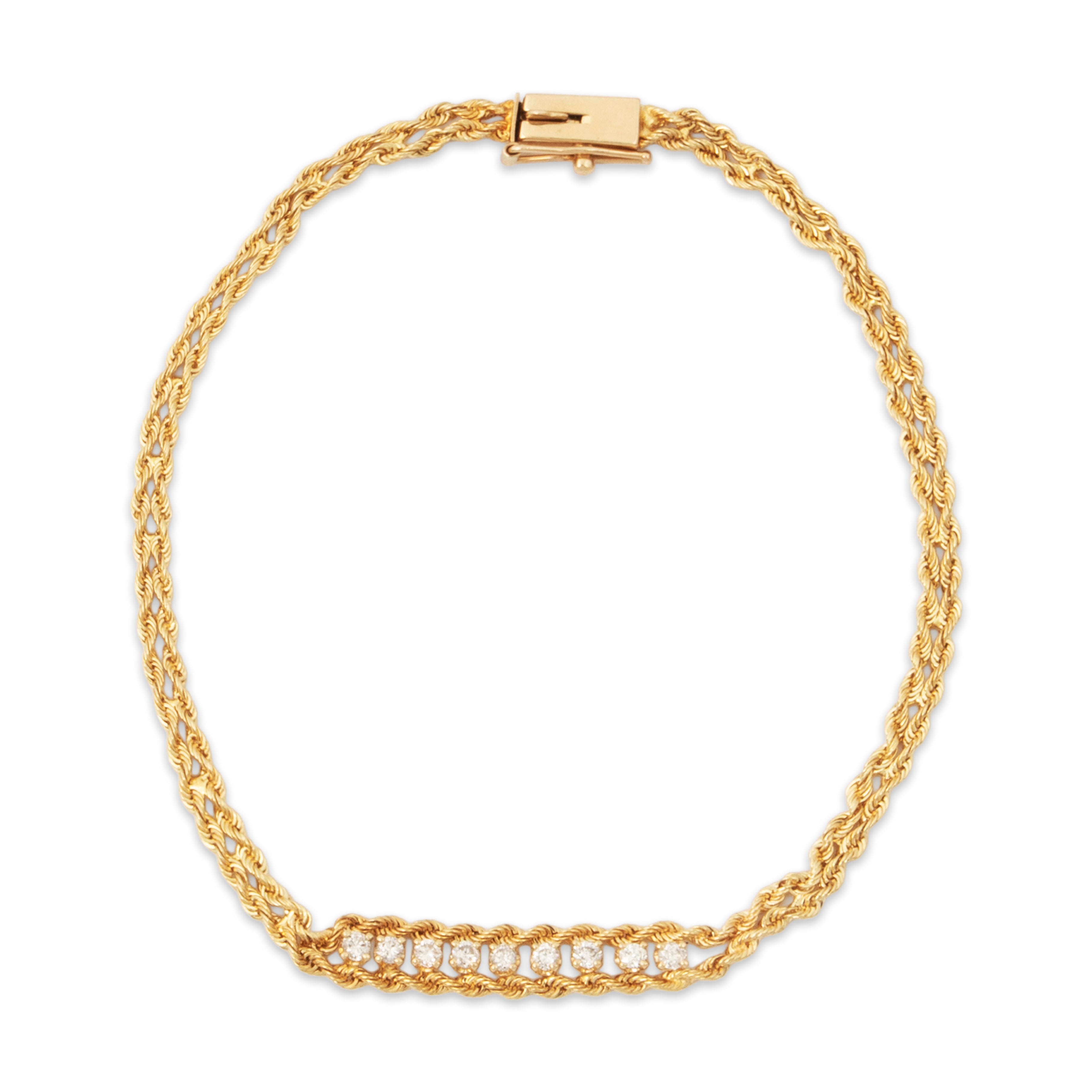 Vintage 14k Yellow Gold .225cttw Diamond Double Rope Chain Bracelet 6.75、mySite、hinf8tx79
