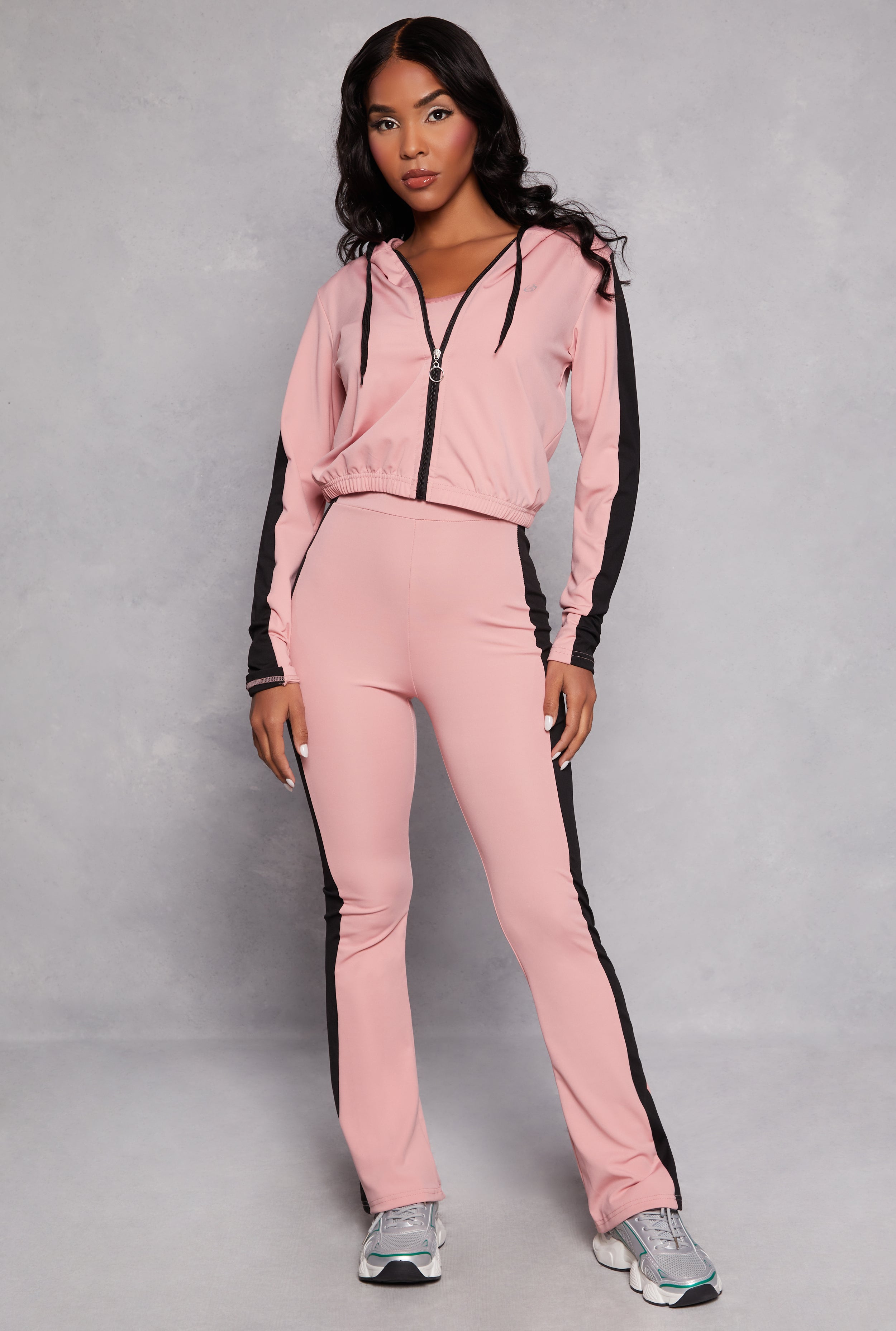 Color Block Zip Front Cropped Hoodie、mySite、camillekostekn