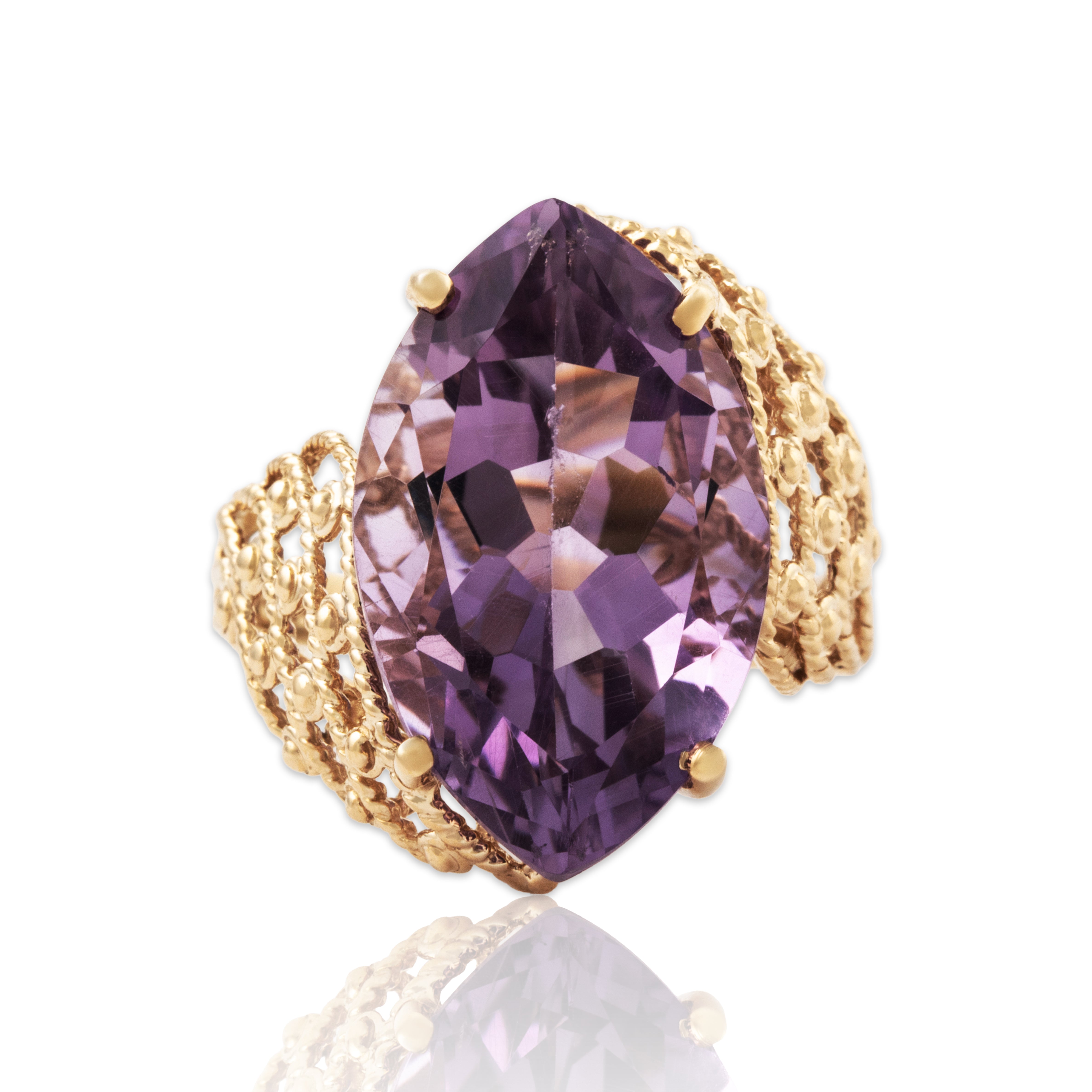 Vintage Large 14k Yellow Gold 8.8ct Amethyst Dramatic Cocktail Ring 7.00、mySite、hinf8tx79