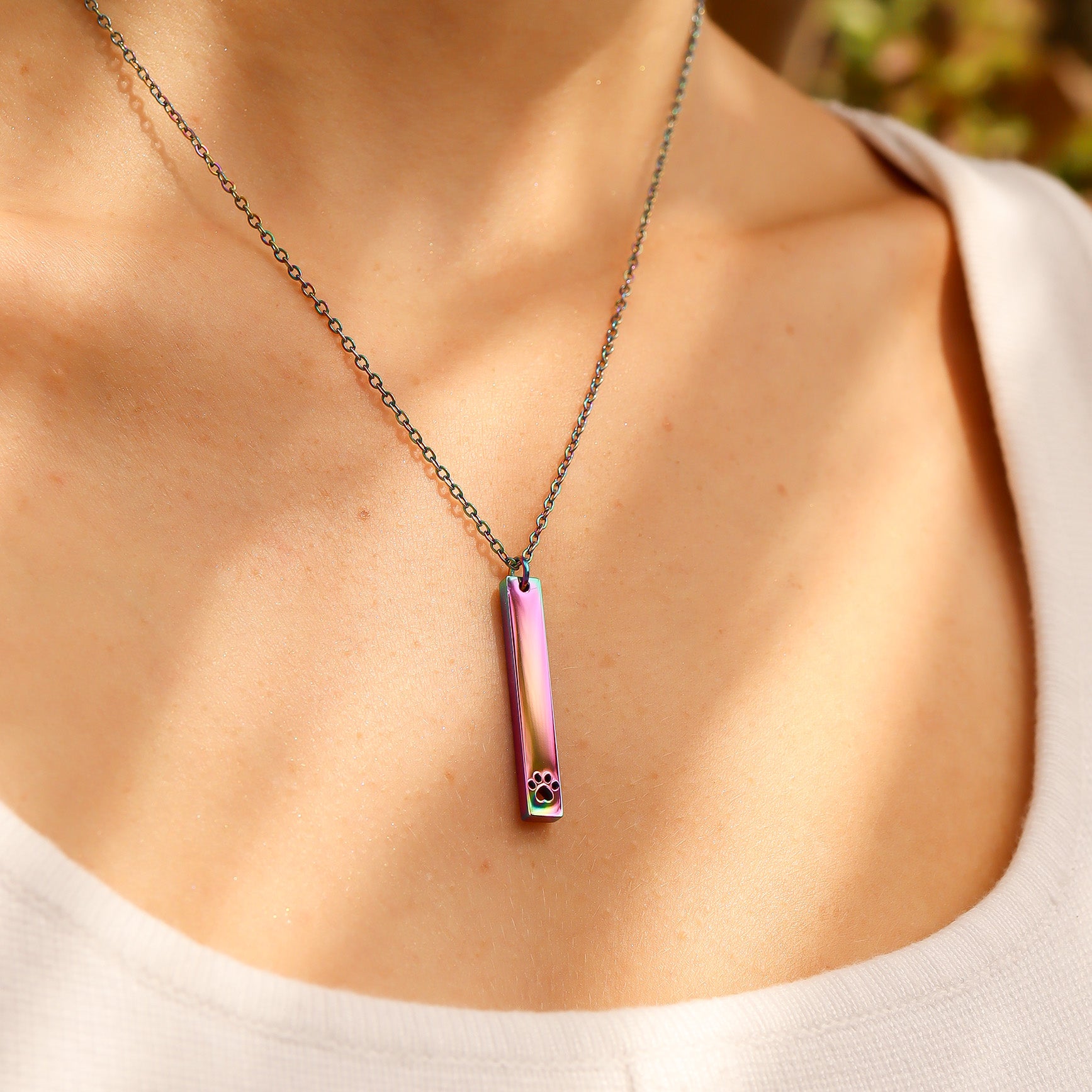 18K Gold PVD Stainless Steel Paw Print Cutout Vertical Blank Bar Necklace / SBB0300、mySite、dreamappss