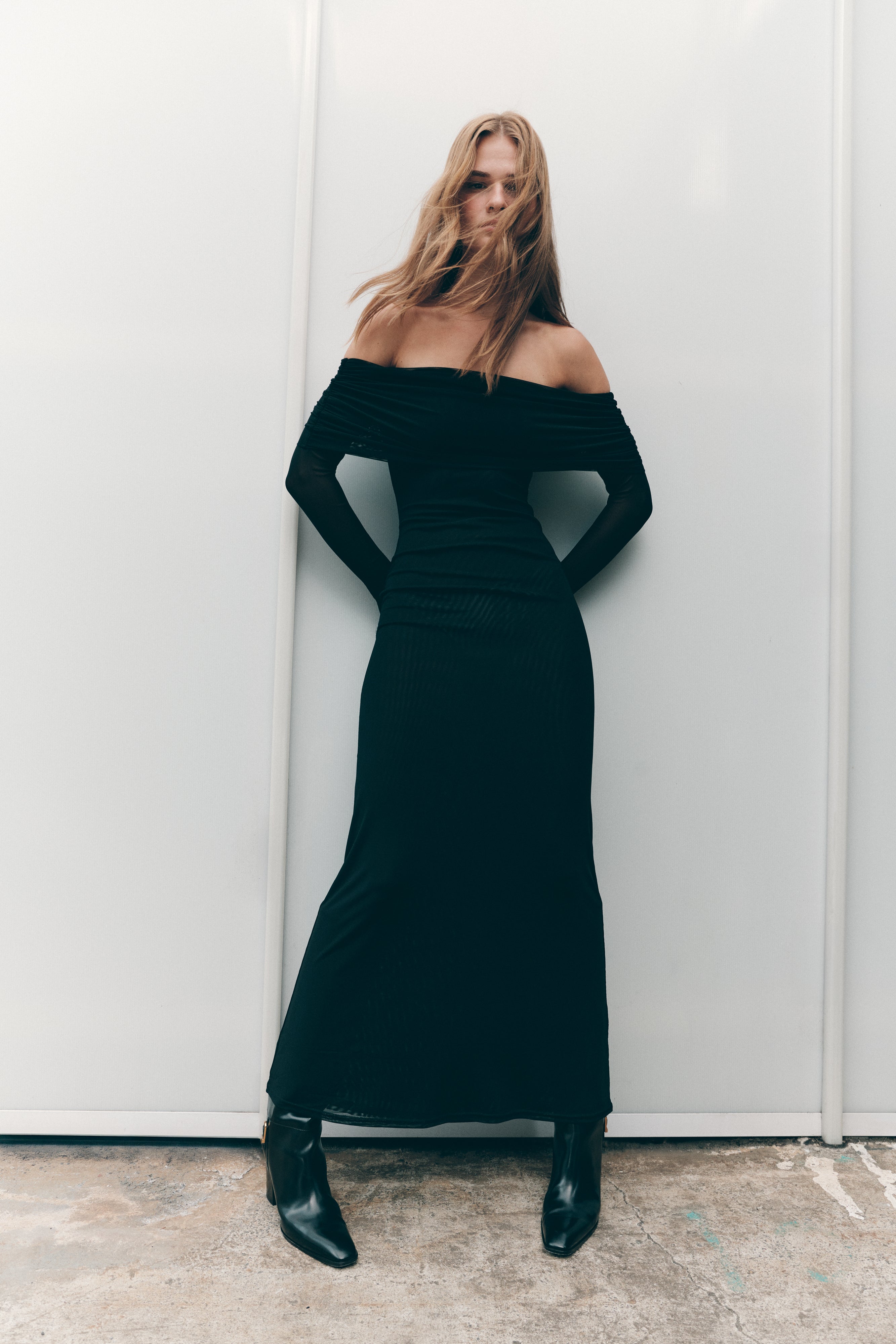 Josie Off Shoulder Mesh Maxi Dress - Black、mySite、solidvoid
