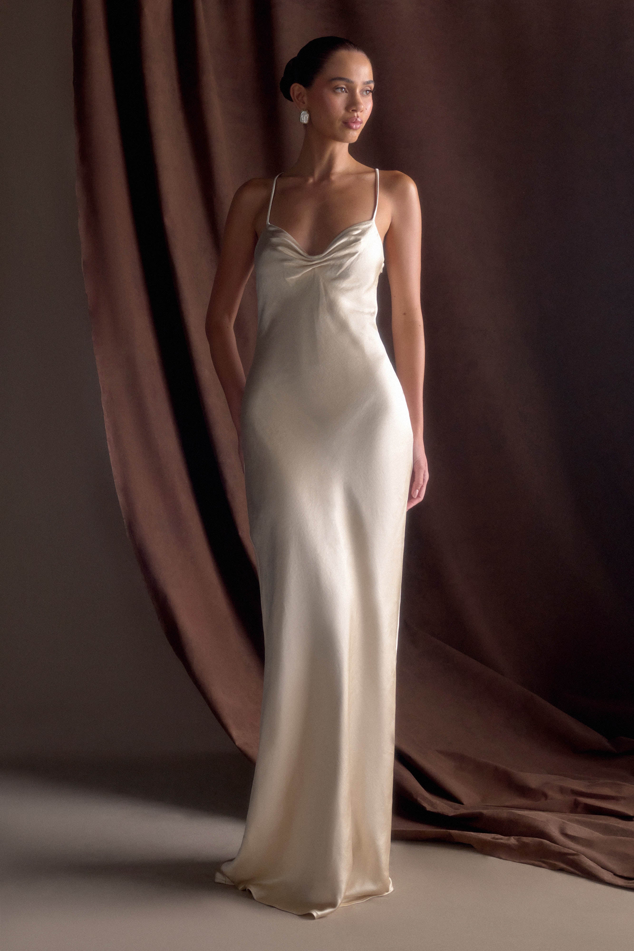 Lilly Sweetheart Satin Maxi Dress - Blush Gold、mySite、solidvoid