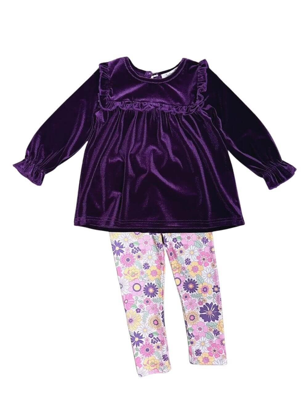 Winter Floral Purple Velvet Top & Leggings Girls Outfit、mySite、camillekostekn