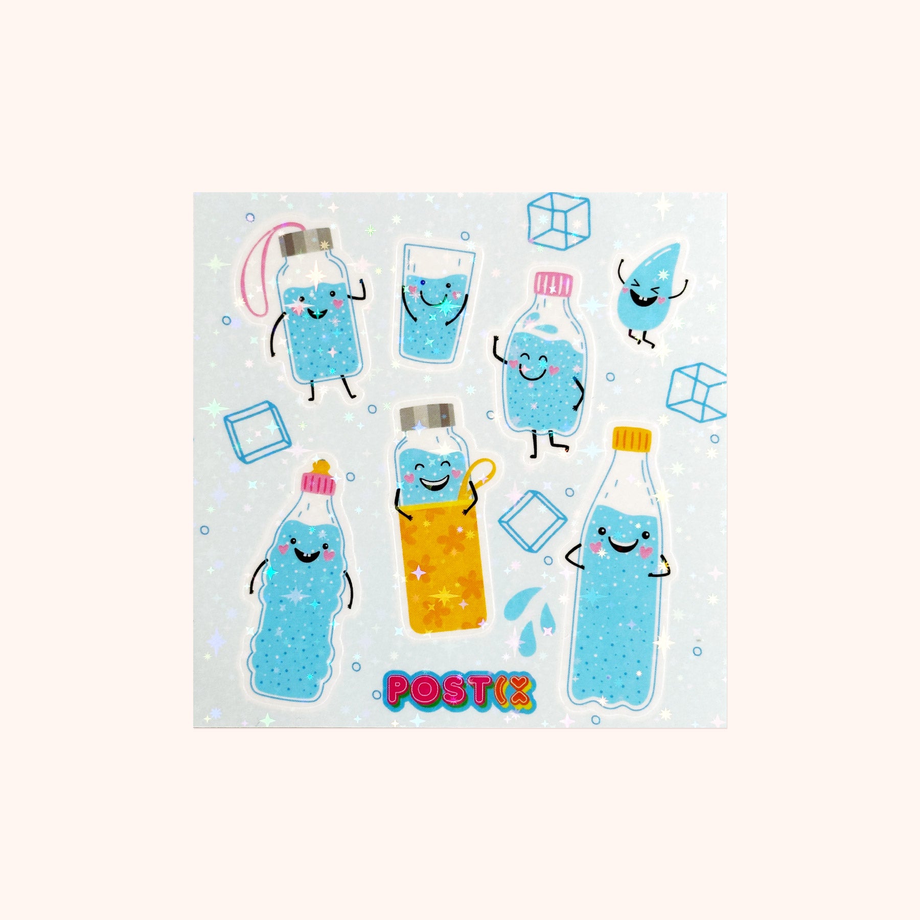  Stay Hydrated Square Hologram Sticker Sheet、mySite、ghnorth