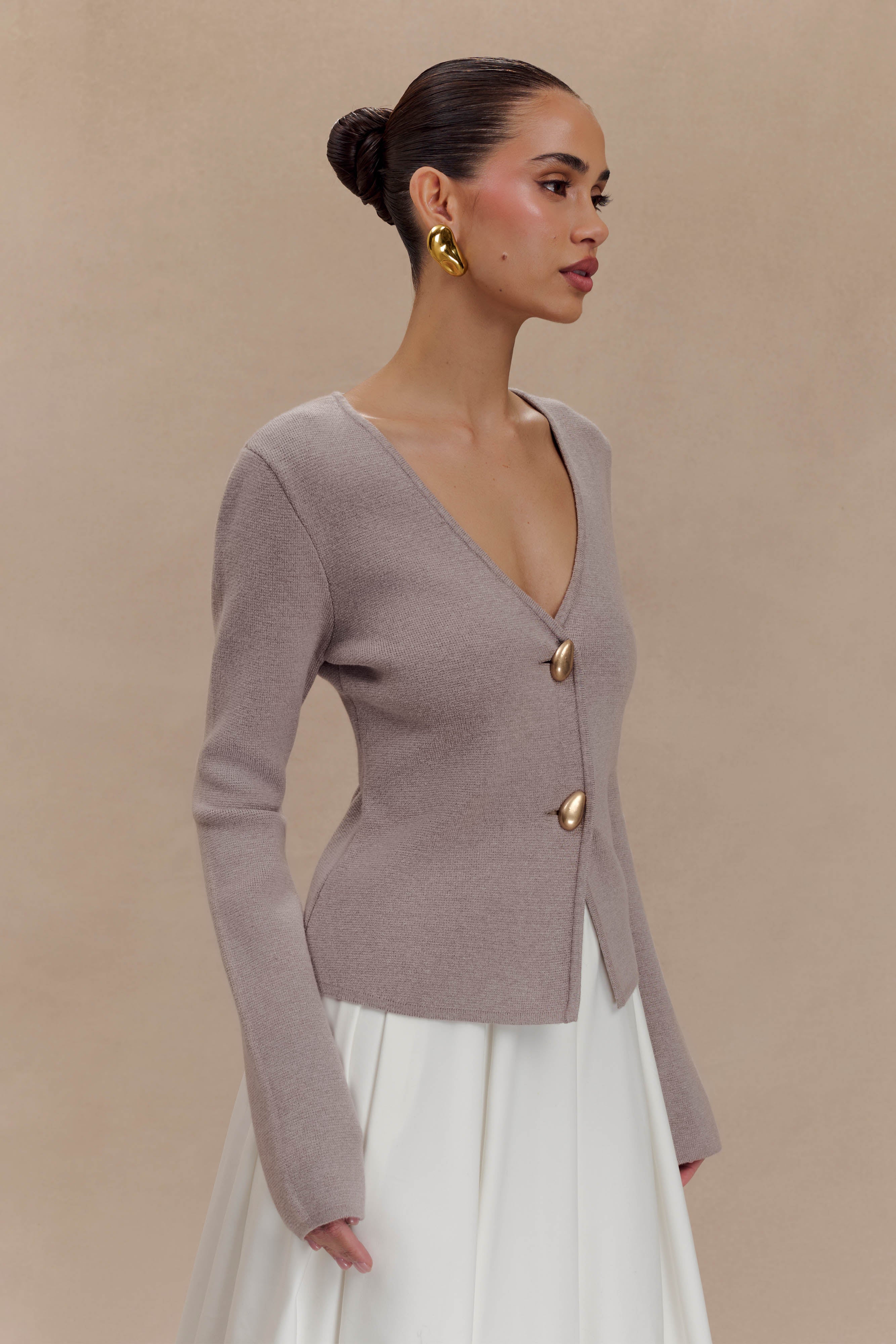 Veda Wide Sleeve Knit Cardigan - Stone Marle、mySite、solidvoid