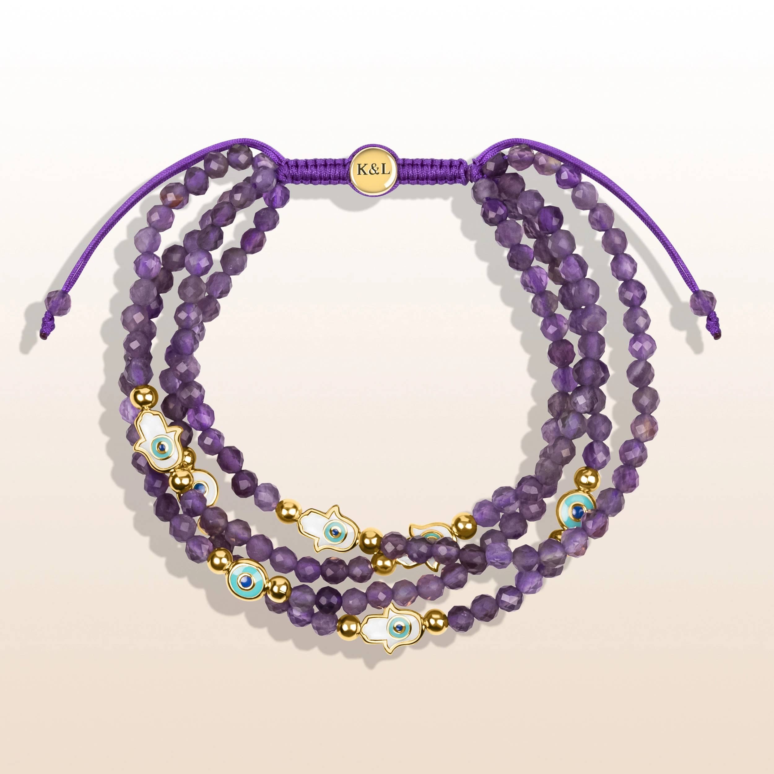 Amethyst Hamsa Evil Eye Charm Bracelet、mySite、topwebapps