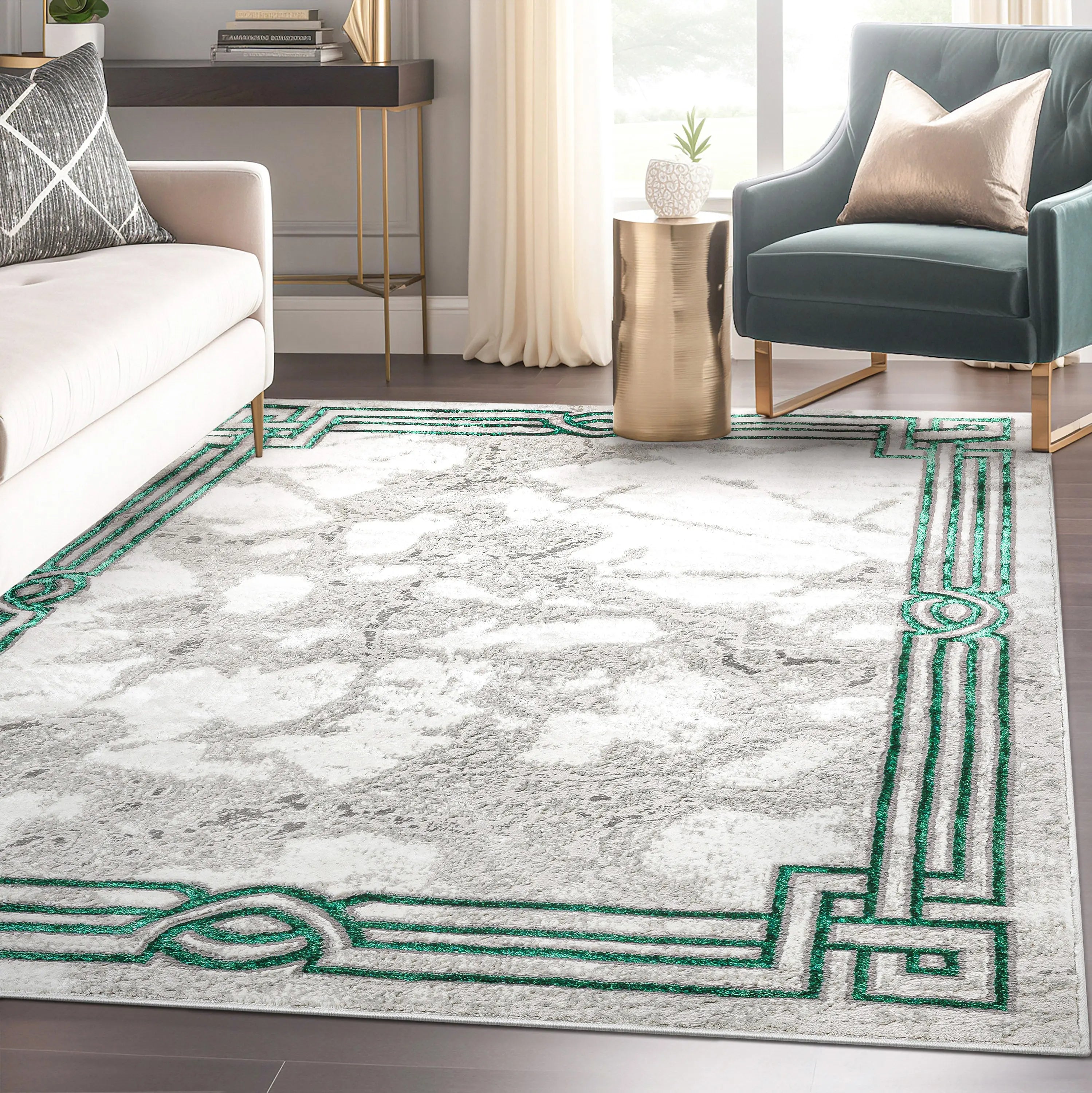 Huntington Retro Marble Border Glam Rug、mySite、gigharbornorthrealestate