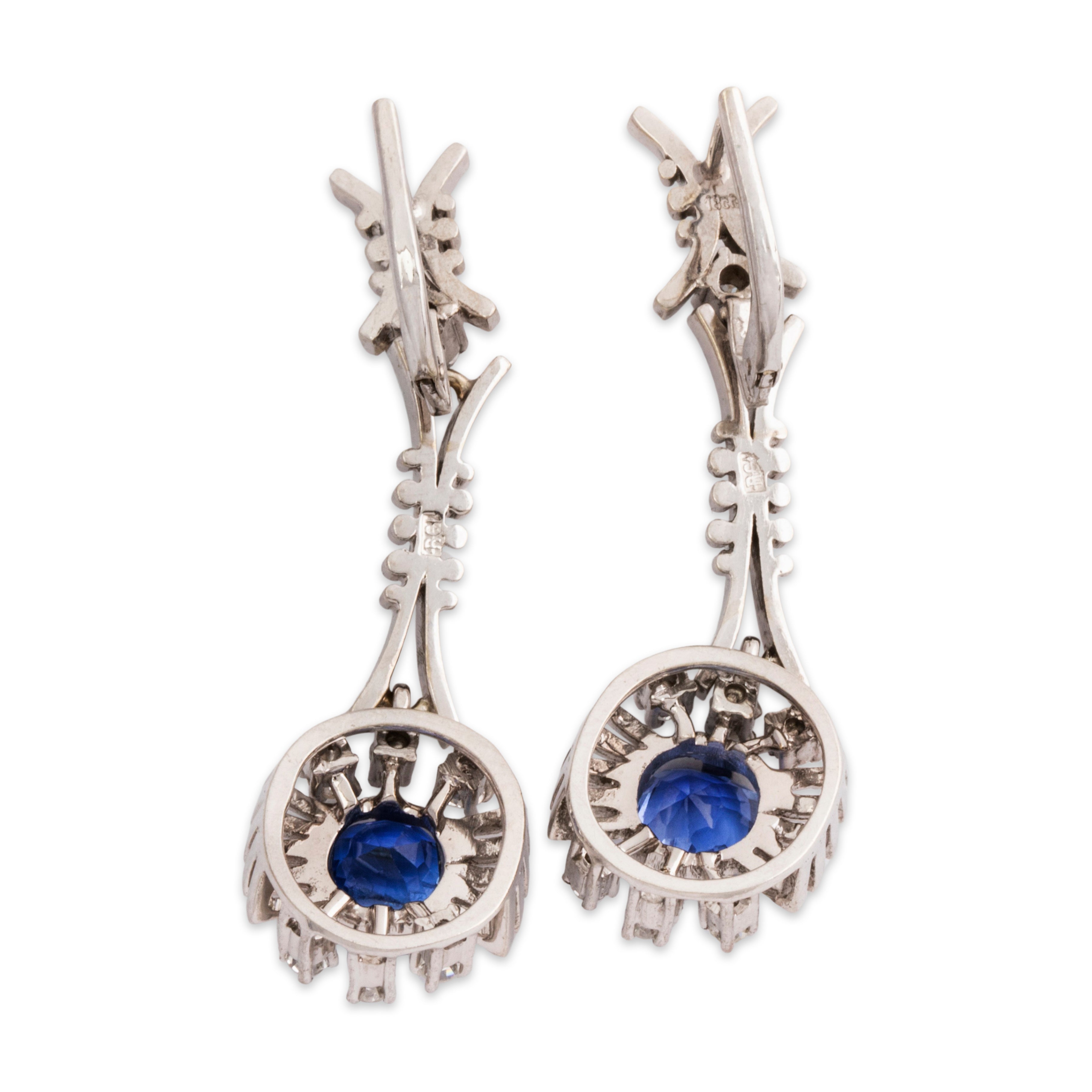 Vintage 18k White Gold 1.72cttw No Heat Sapphire Diamond Dangle Earrings、mySite、hinf8tx79