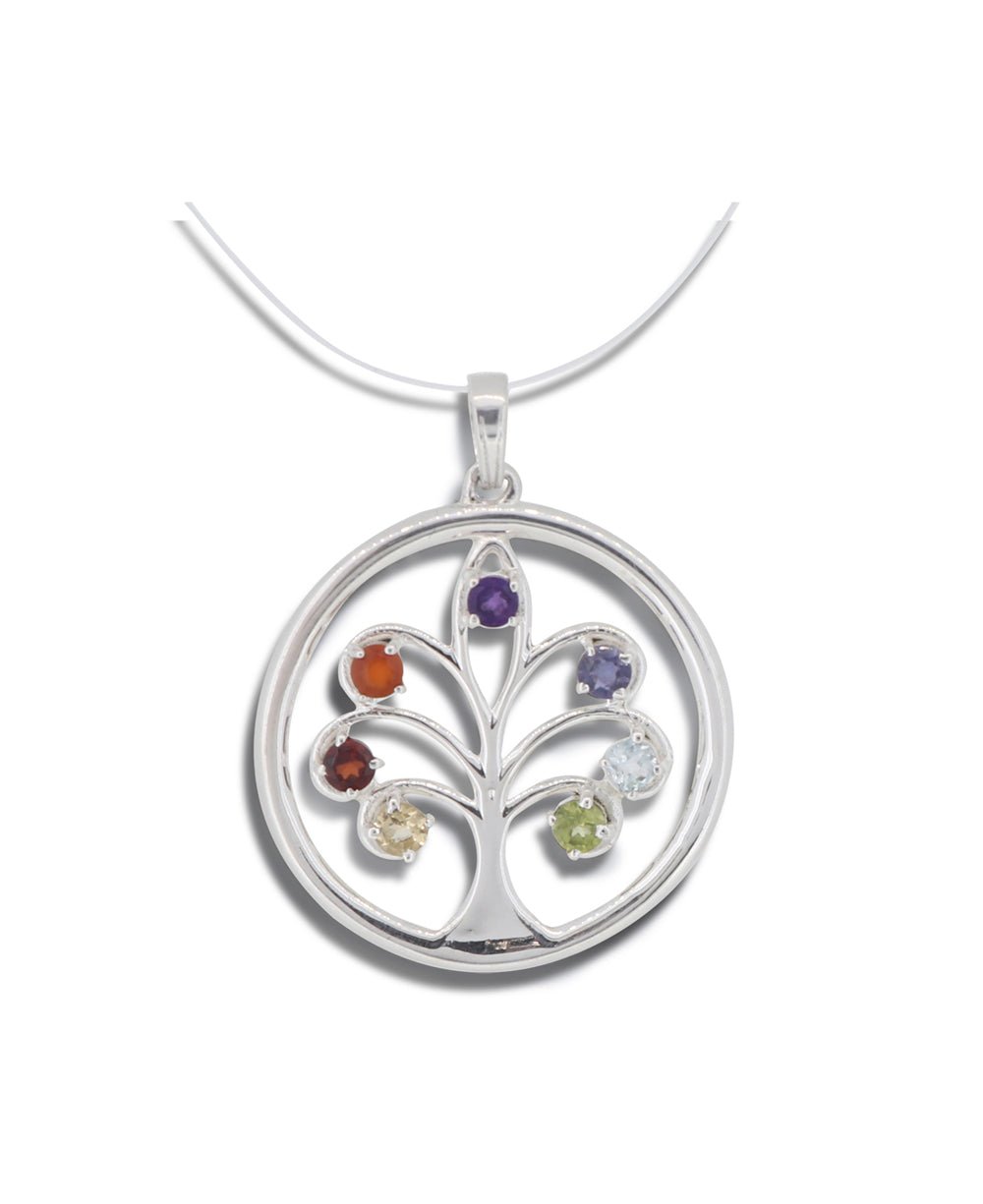 Round Sterling Silver Chakra Tree of Life Pendant、mySite、topwebapps
