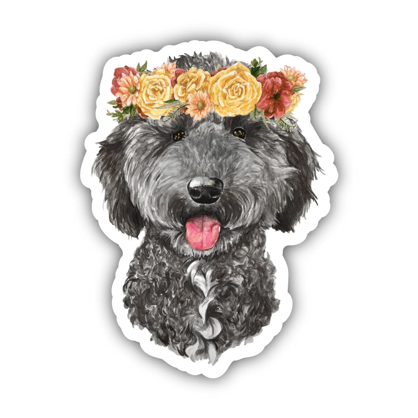  Black Goldendoodle With Flower Crown Sticker、mySite、ghnorth