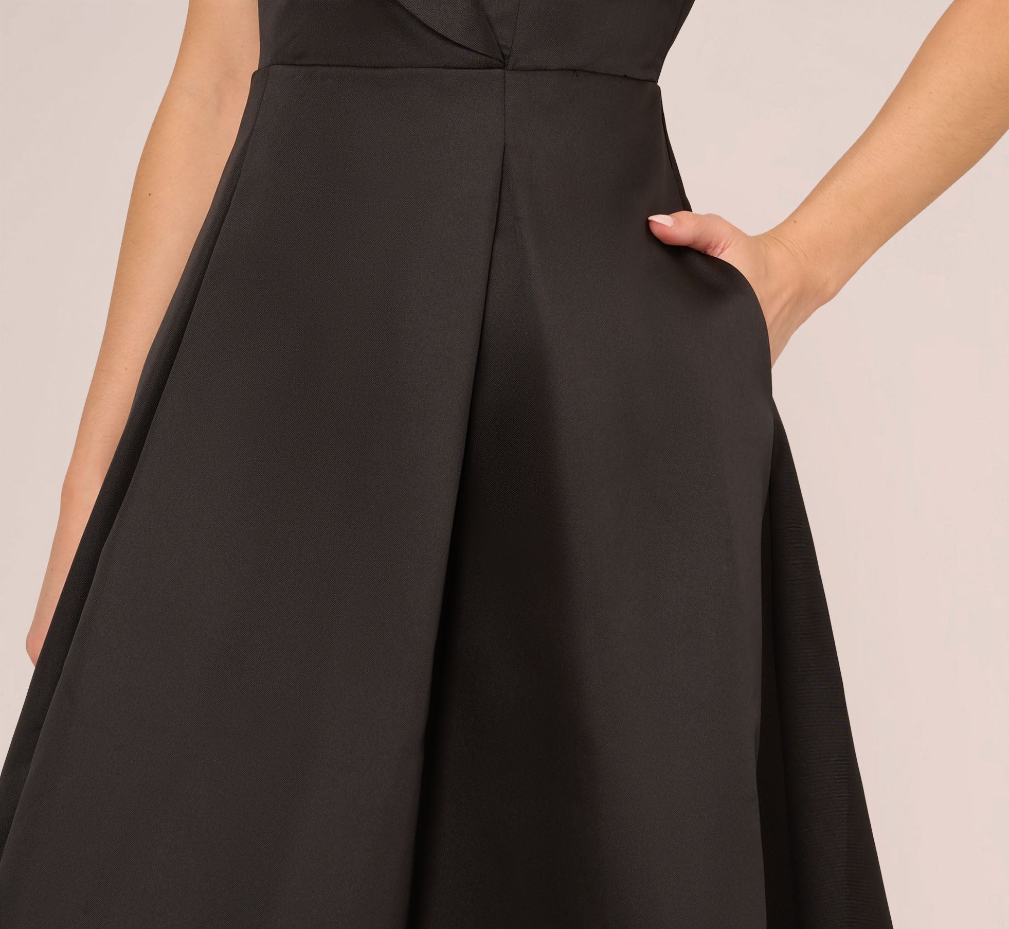 Cap Sleeve Mikado Midi Dress With High Low Skirt In Black、mySite、solidvoid