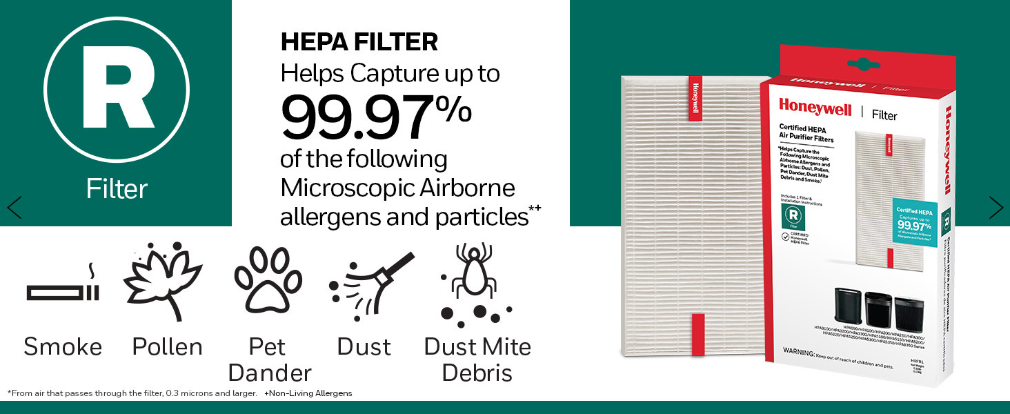 Honeywell HEPA R Air purifier filter for smoke pollen pet dander dust mite debris