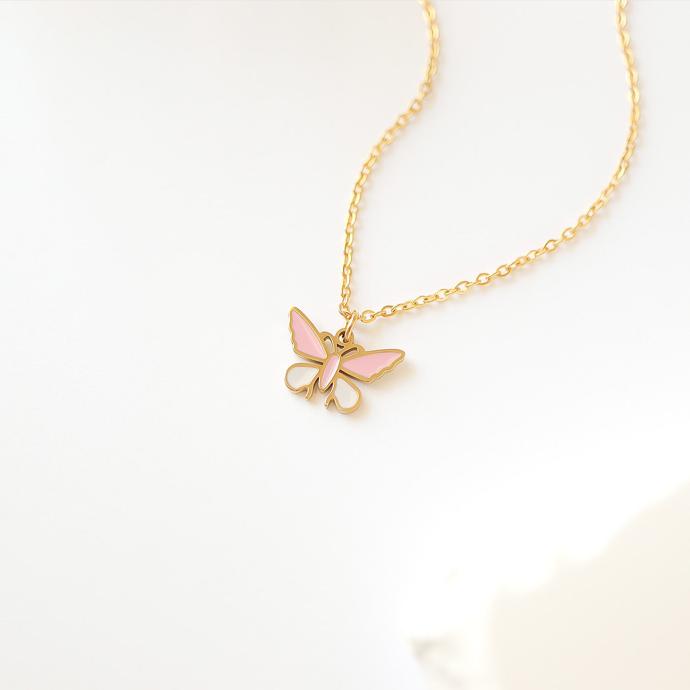 18K Gold PVD Stainless Steel Epoxy Pink and White Butterfly Charm / PDL0030、mySite、dreamappss