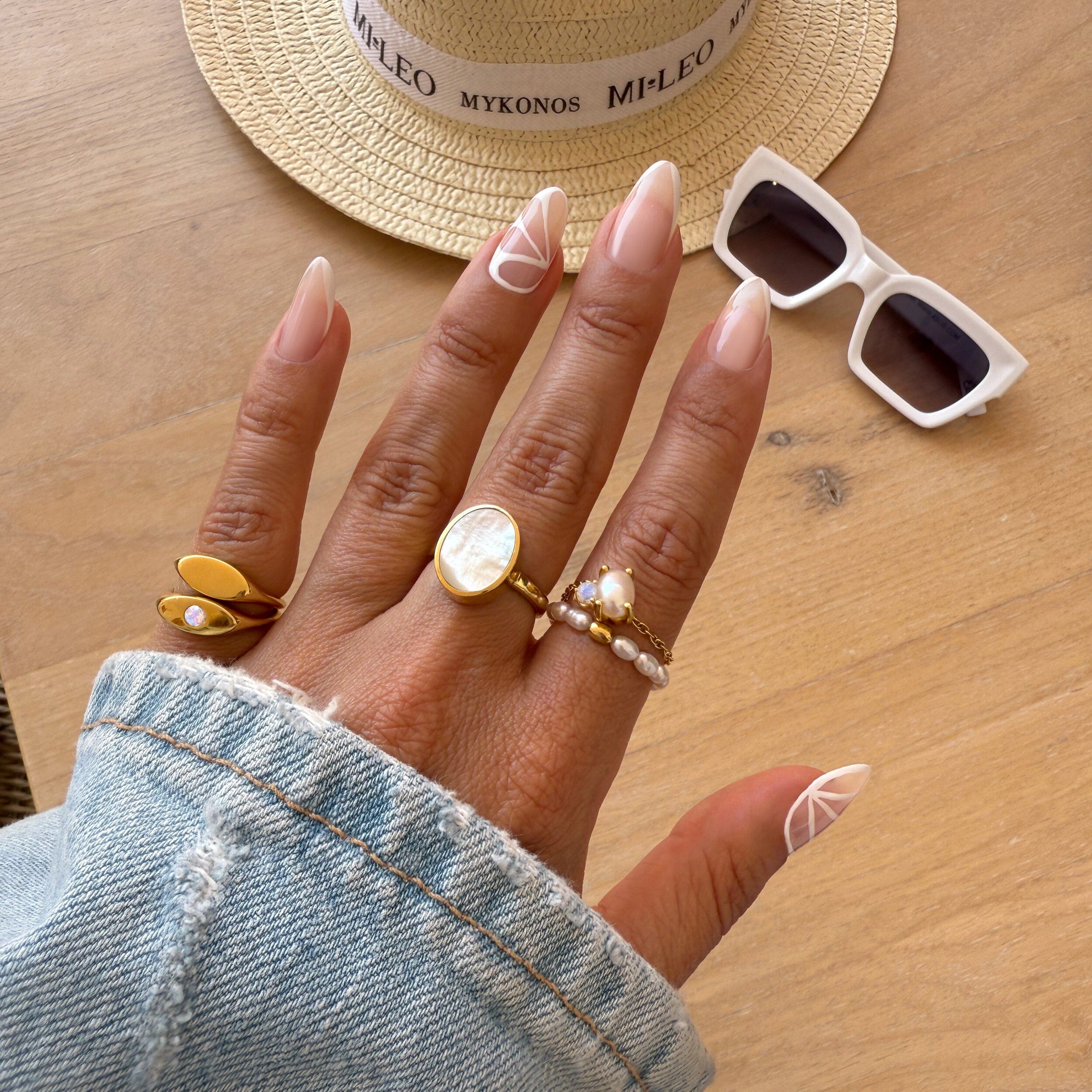 Pearl Moonstone Adjustable Chain Ring - Nura、mySite、hinf8tx79