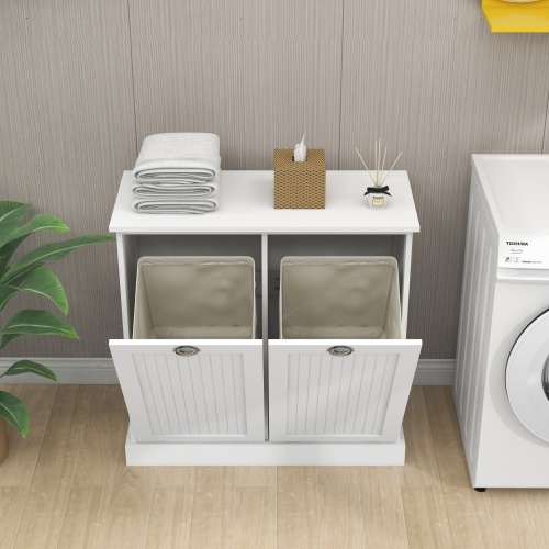 Two-Compartment Tilt-Out Laundry Sorter Cabinet-White、、casual