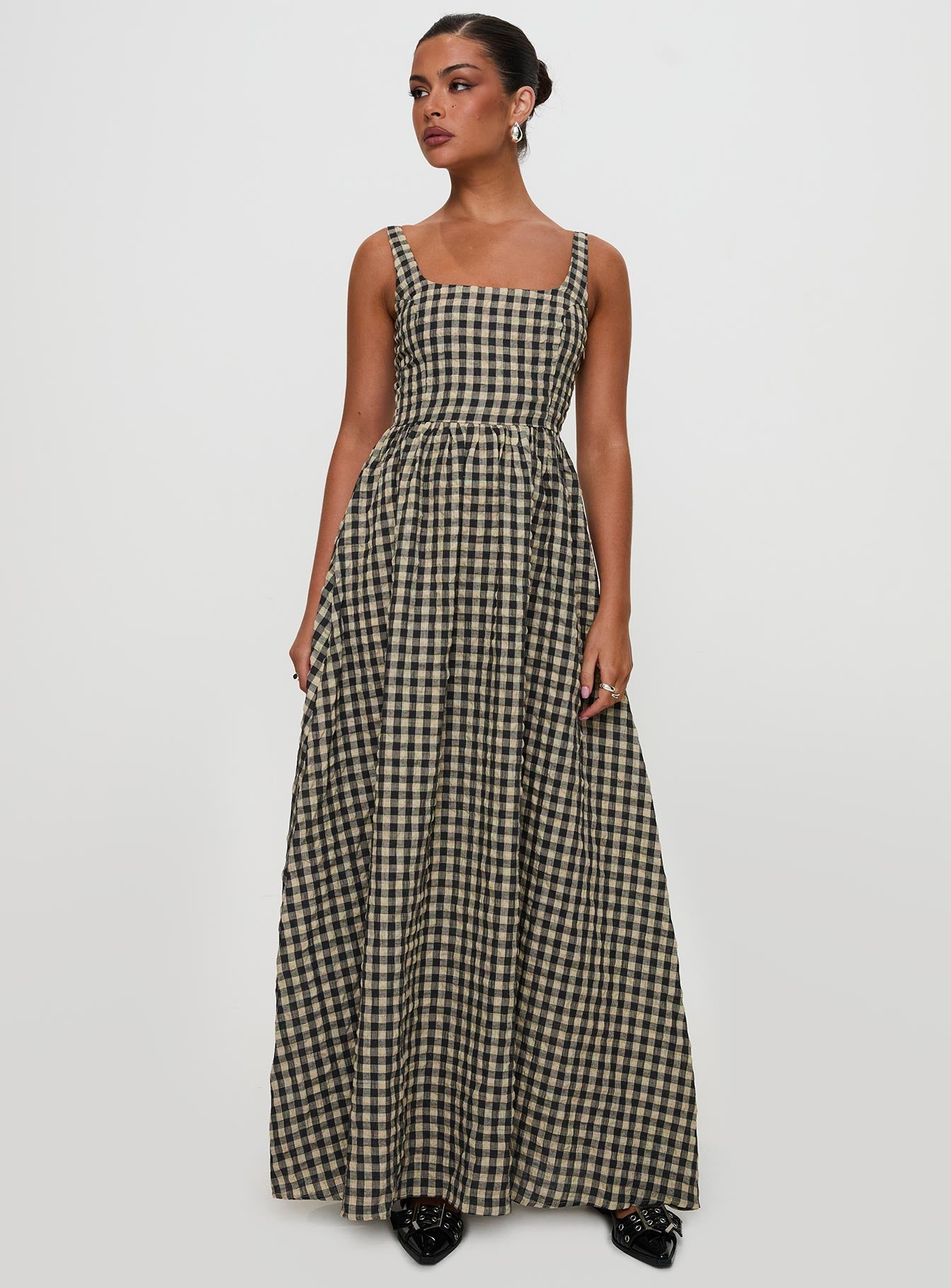 Cartmel Check Maxi Dress Black / Cream、mySite、solidvoid