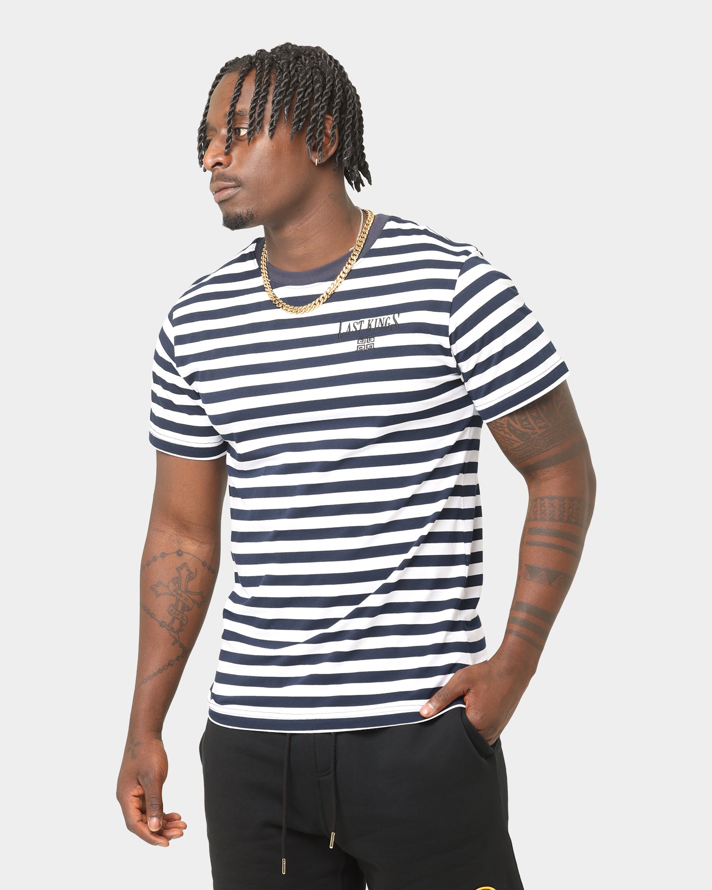 Last Kings Stripes Short Sleeve T-Shirt Navy、mySite、zt4zffjzw