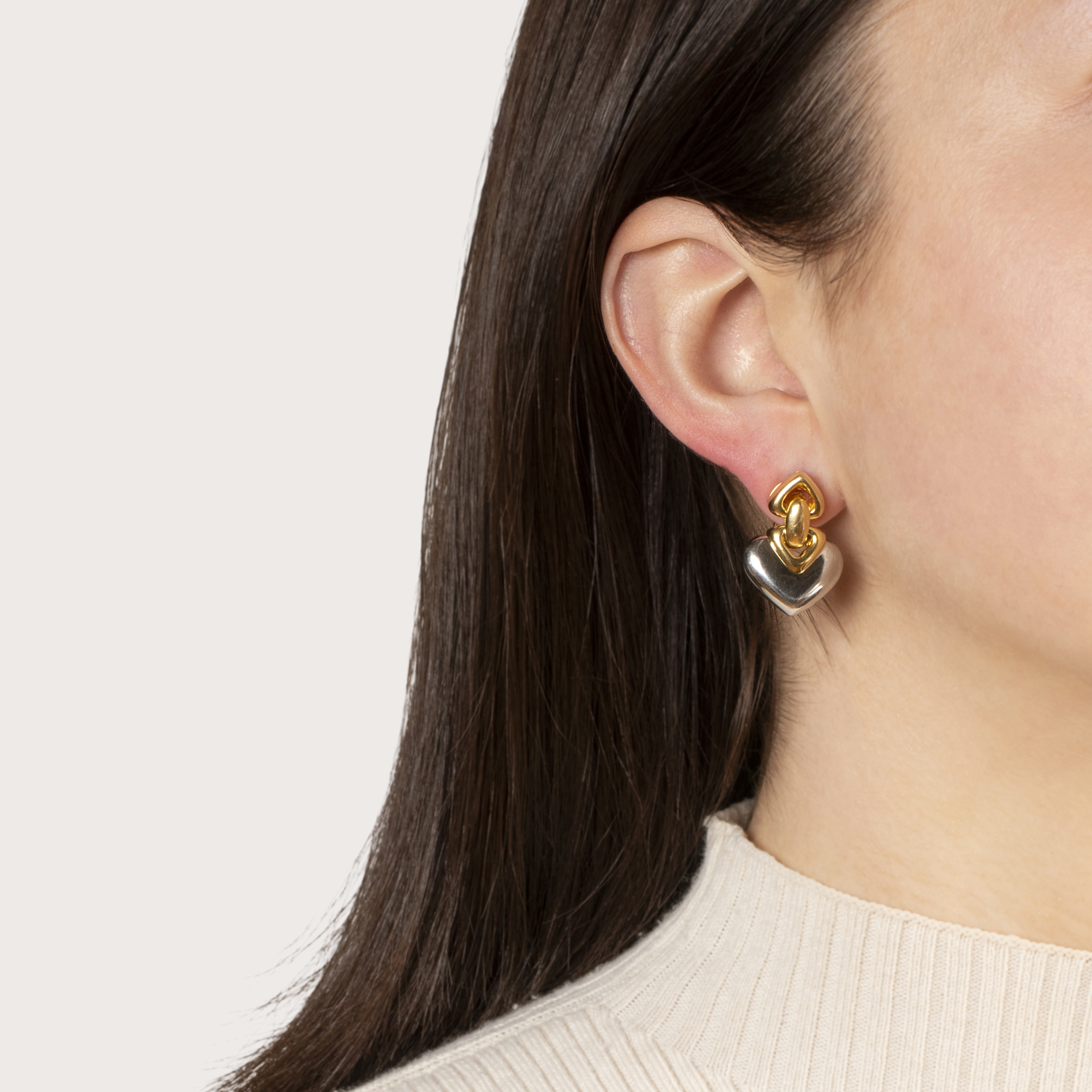 Vintage Bvlgari 18k Yellow & White Gold Doppio Cuore Earrings、mySite、hinf8tx79