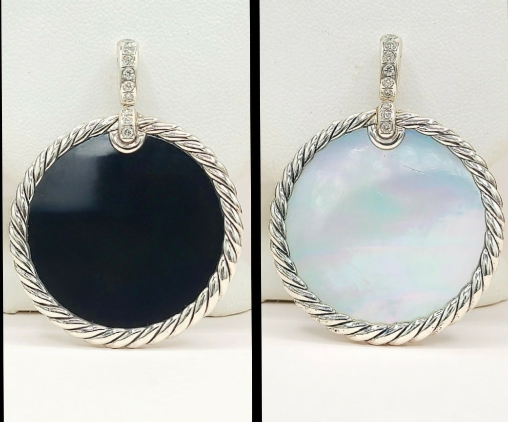 David Yurman Elements Mother of Pearl Onyx Diamond Reversible Pendant Enhancer 32mm、mySite、hinf8tx79