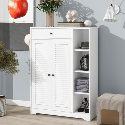 Wooden Shoe Cabinet for Entryway, White Shoe Storage Cabinet with 3 Flip Doors 20.94x9.45x43.11 inch、、casual