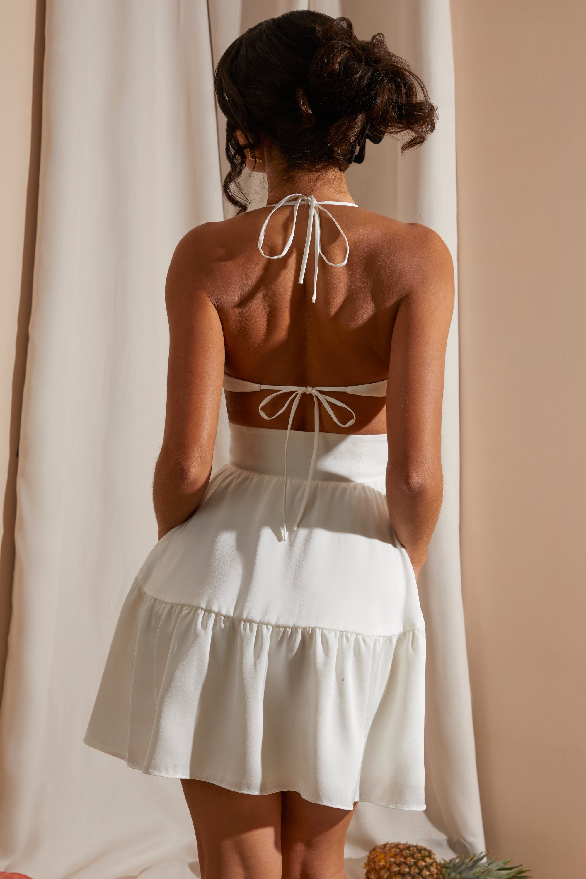 Halter Neck Cut Out Mini Dress in White、mySite、solidvoid