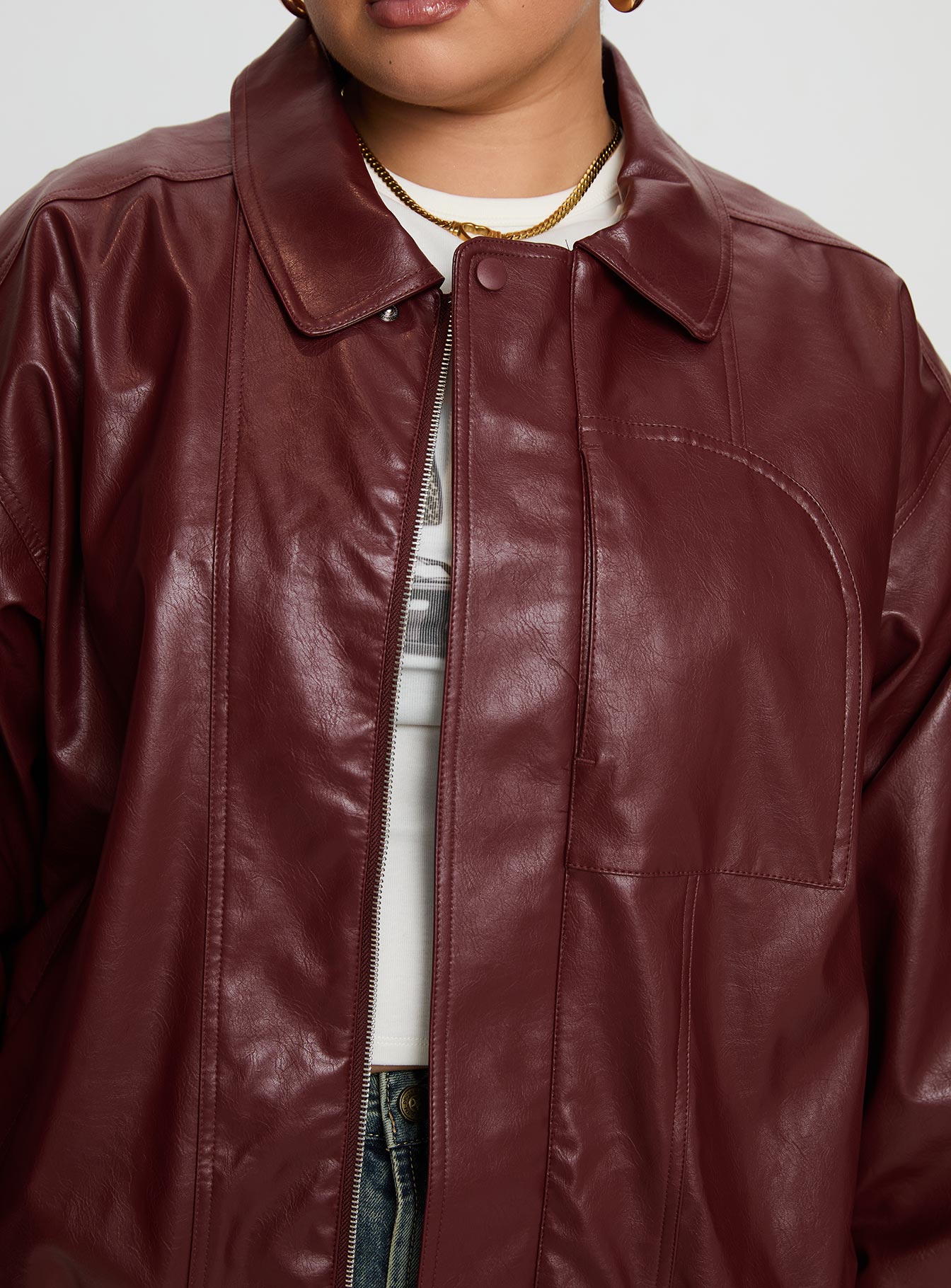 Devija Faux Leather Jacket Burgundy Curve、mySite、solidvoid