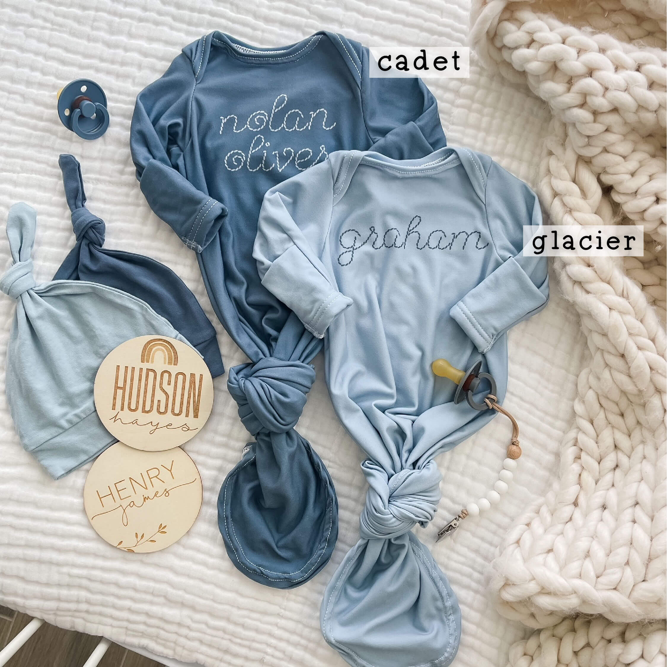  Personalized Stitched Newborn Baby Knot Gown | Ocean Blues、mySite、layawaytickets