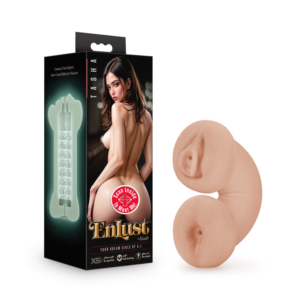 Enlust By Blush® | Tasha AI Male Masturbator Ribbed Pussy & Ass Orifices - Made With X5® Plus Ultra Soft Self Lubricating & Glow In The Dark - Beige、mySite、bottomscart