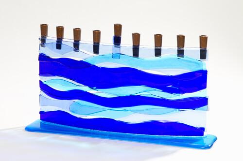 Multi-Colored Blue Ocean Fused Glass Menorah by Daryl Cohen、mySite、topwebapps