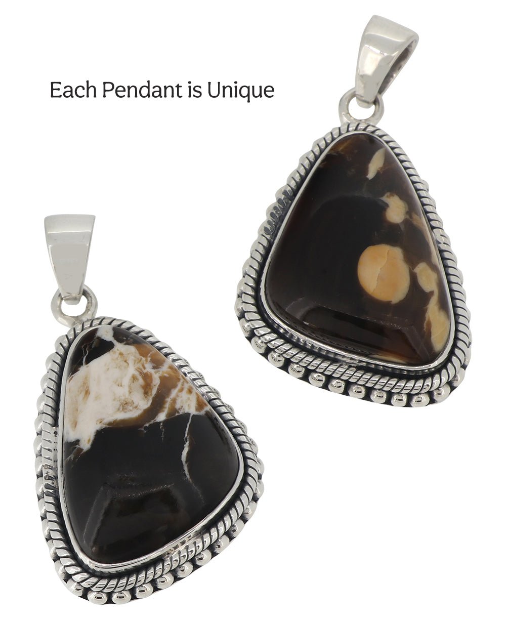 Sterling Silver Peanut Wood Jasper Pendant - Unique Fluid Organic Triangle、mySite、topwebapps
