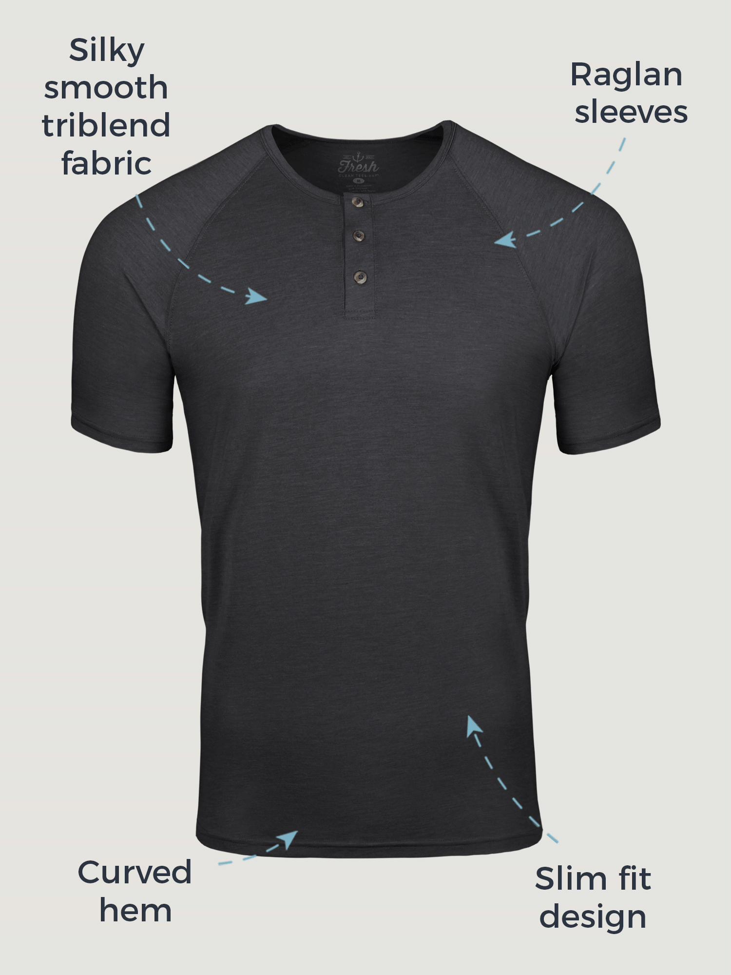  Vintage Black Slim Fit Short Sleeve Henley、mySite、ghnorth