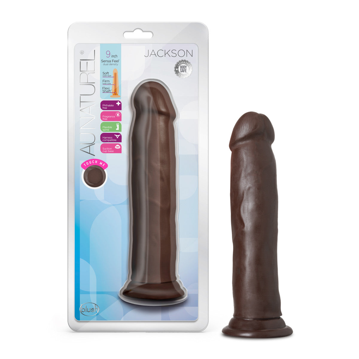Au Naturel By Blush® | Jackson Realistic Chocolate 9.5-Inch Long Dildo With Suction Cup Base、mySite、bottomscart