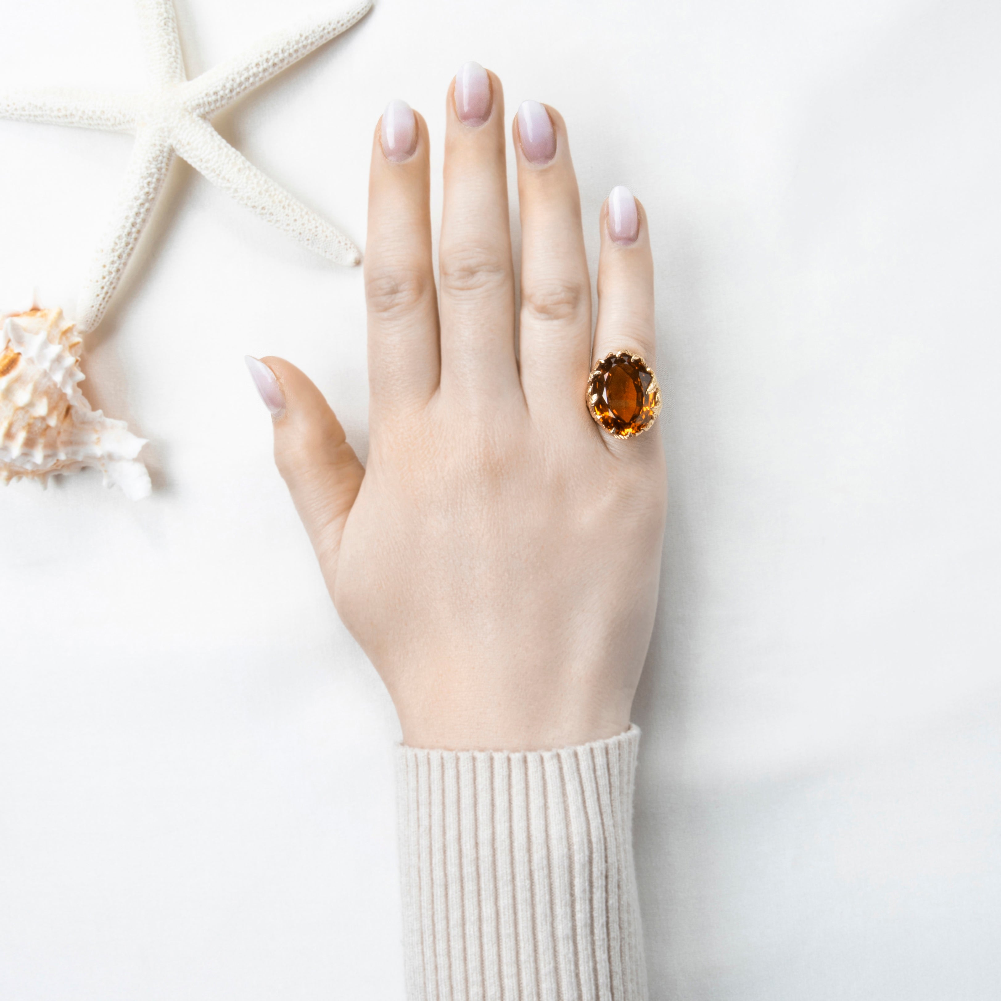 Vintage Large 10k Yellow Gold 19ct Yellow Synthetic Sapphire Brutalist Ring、mySite、hinf8tx79