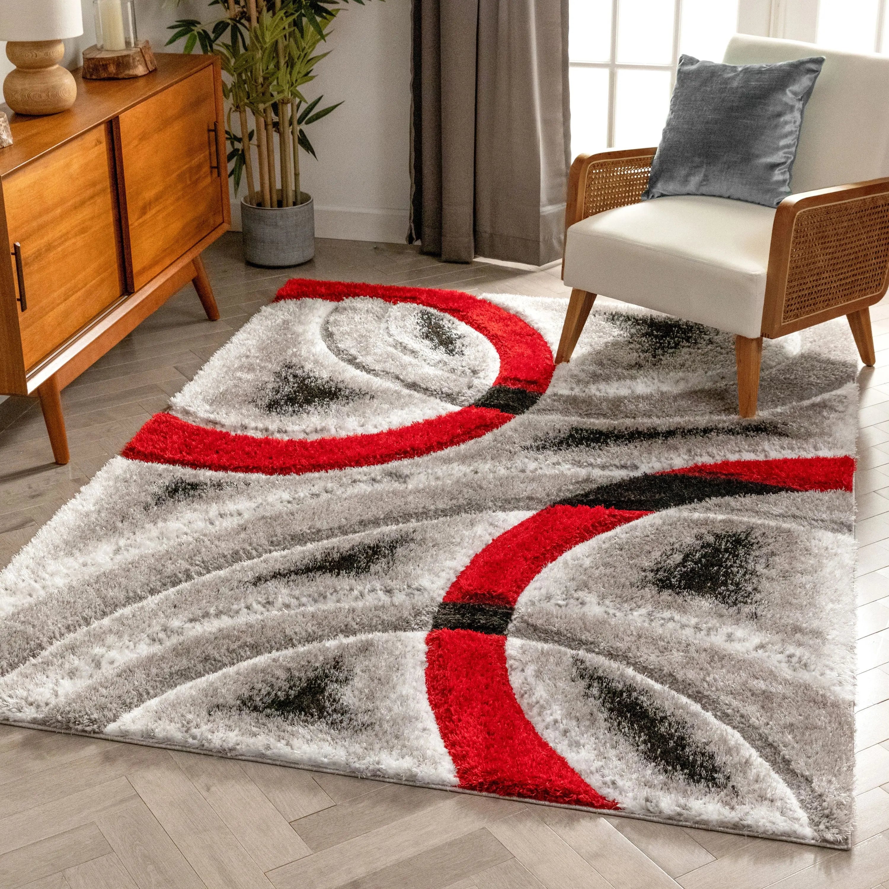 Oahu Red Modern Geometric 3D Textured Shag 5'3 x 7'3 Rug、mySite、gigharbornorthrealestate