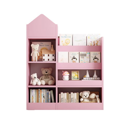 Pink Kids Wooden Bookshelf Toy Storage Organizer with Bookcase, Kid's Bin Storage Unit with 6 Compartments 2 Baskets Bins Toys Box Organizer, Children Multi Shelf Cubby for Books, Toys Shelf、、casual