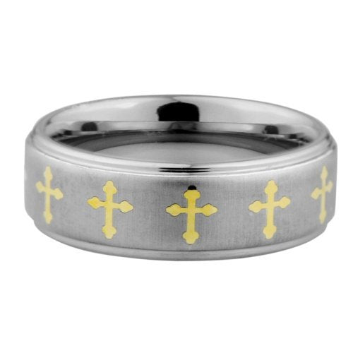 Crosses style III band ring- Highly Polished 18K Gold Ion or IP plated crosses、mySite、topwebapps
