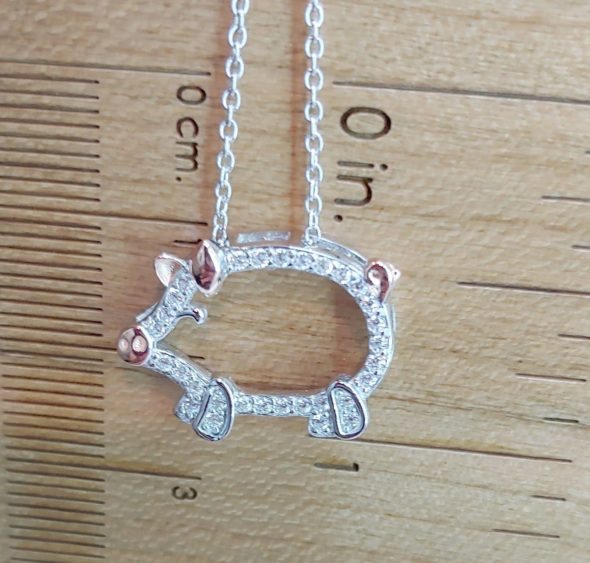 Walking Piggy Necklace with CZ and Rose Gold Accents、mySite、g9winljtr