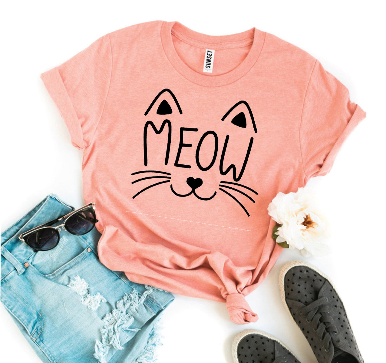Meow Cat Face T-Shirt、mySite、camillekostekn