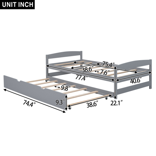 Twin size platform bed, with two drawers, gray、、casual