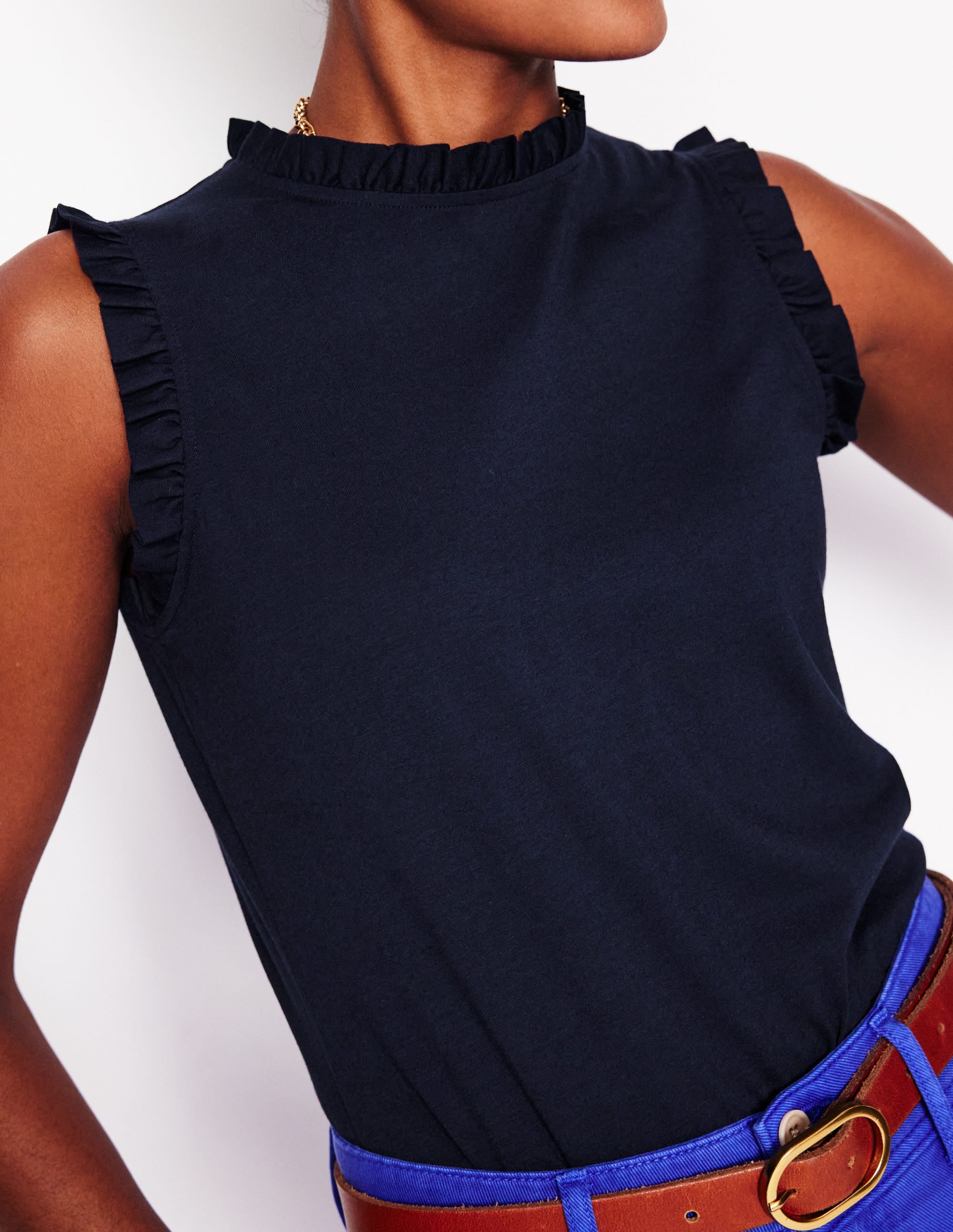  Supersoft Frill Detail Vest-Navy、mySite、ashleygrahame