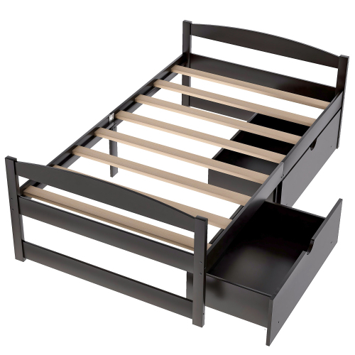 Twin size platform bed, with two drawers, gray、、casual