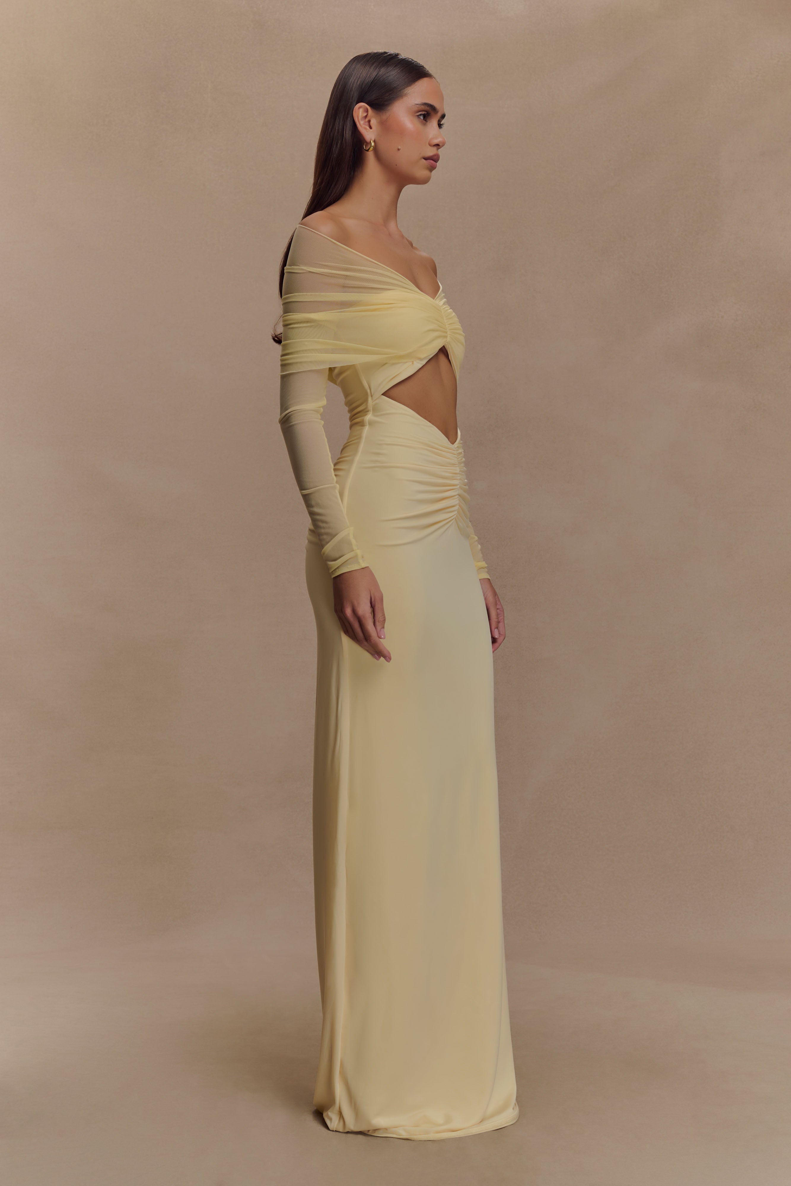 Rafaella Slinky And Mesh Maxi Dress - Lemon、mySite、solidvoid